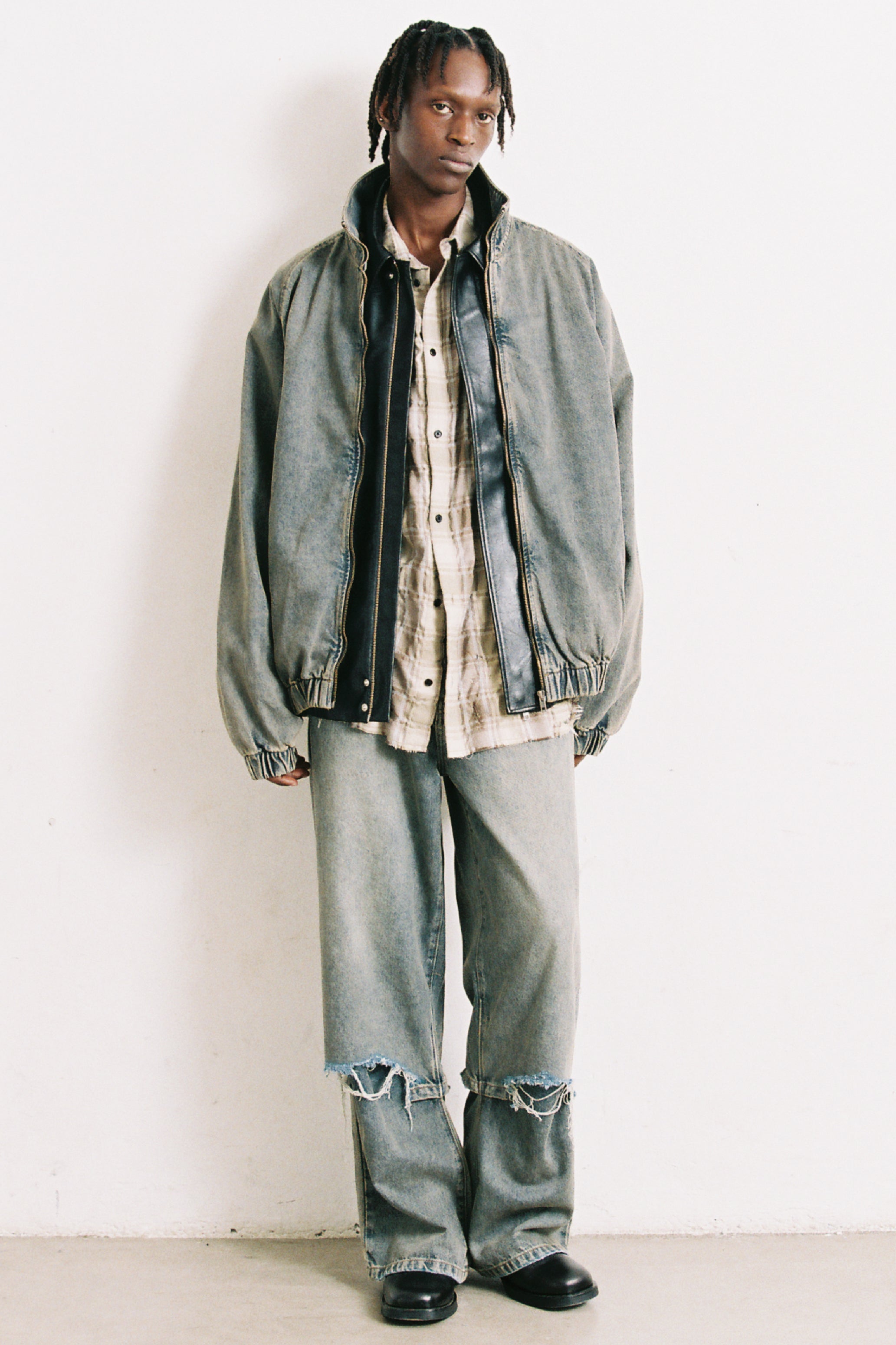GREY ACID WASH DENIM PRO SPORTS JACKET