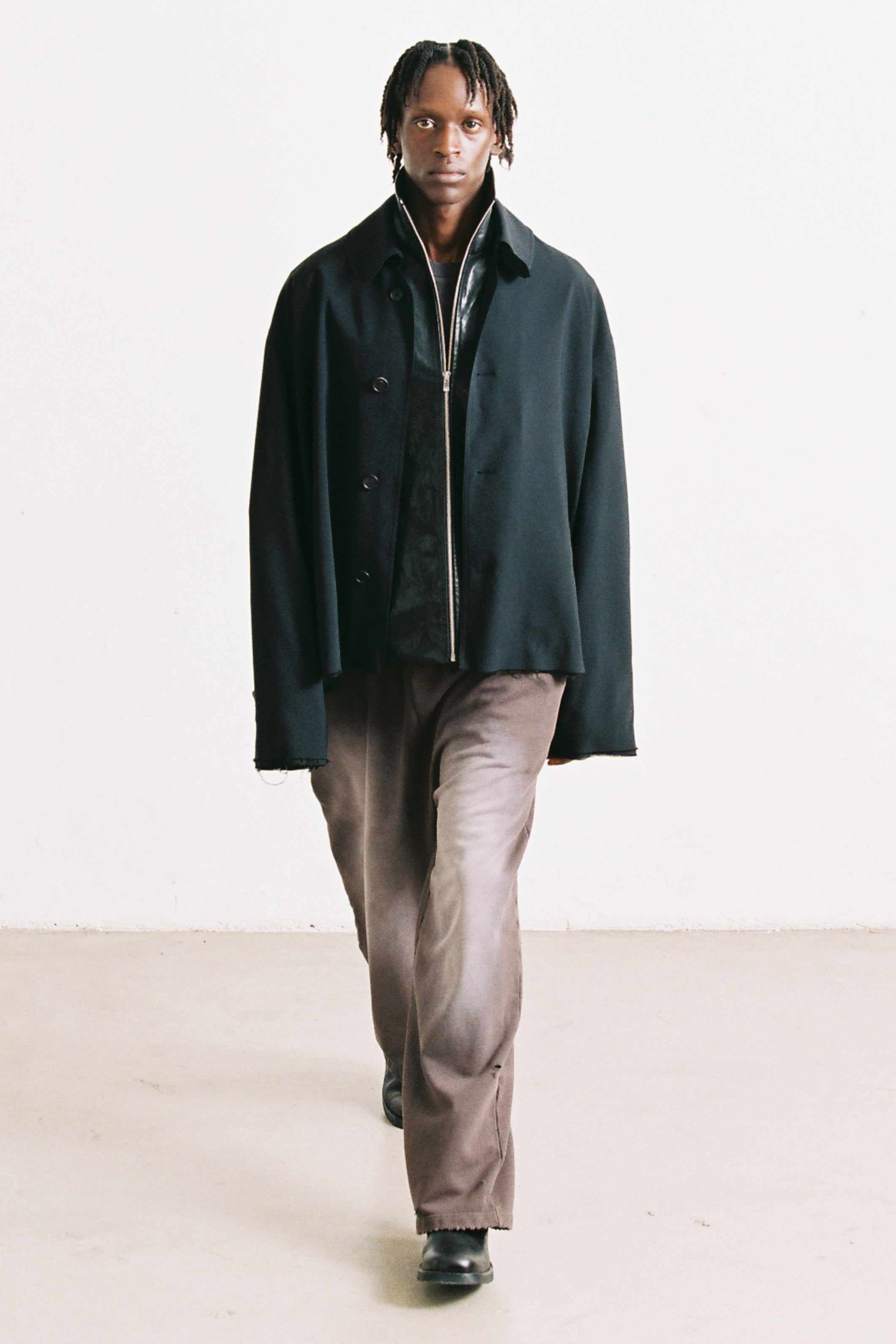 Load image into Gallery viewer, BLACK DISSOLVED CUT OUT BALMACAAN COAT