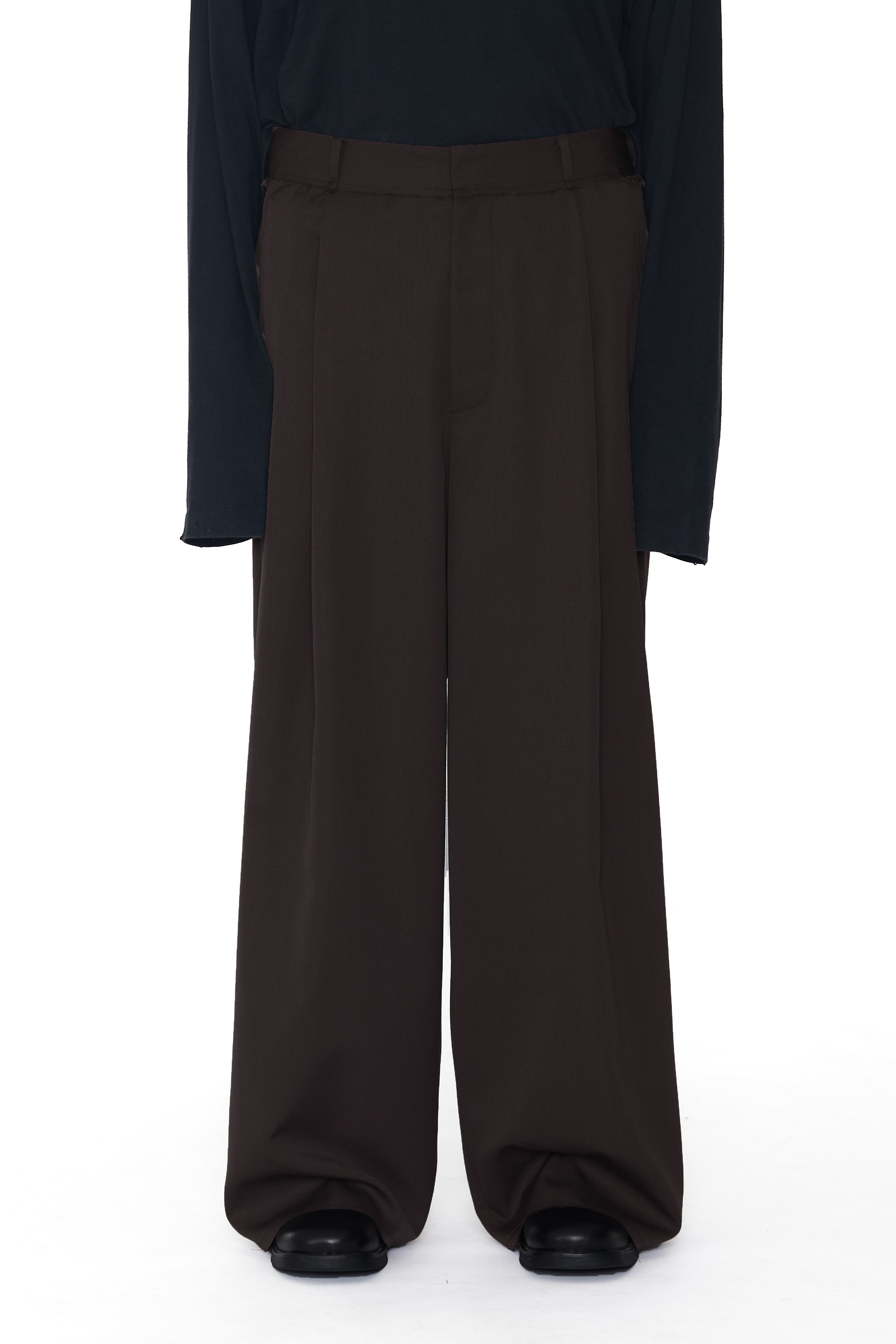 Load image into Gallery viewer, BROWN GABARDINE BREAK CUT PLEATED LARGO SLACK