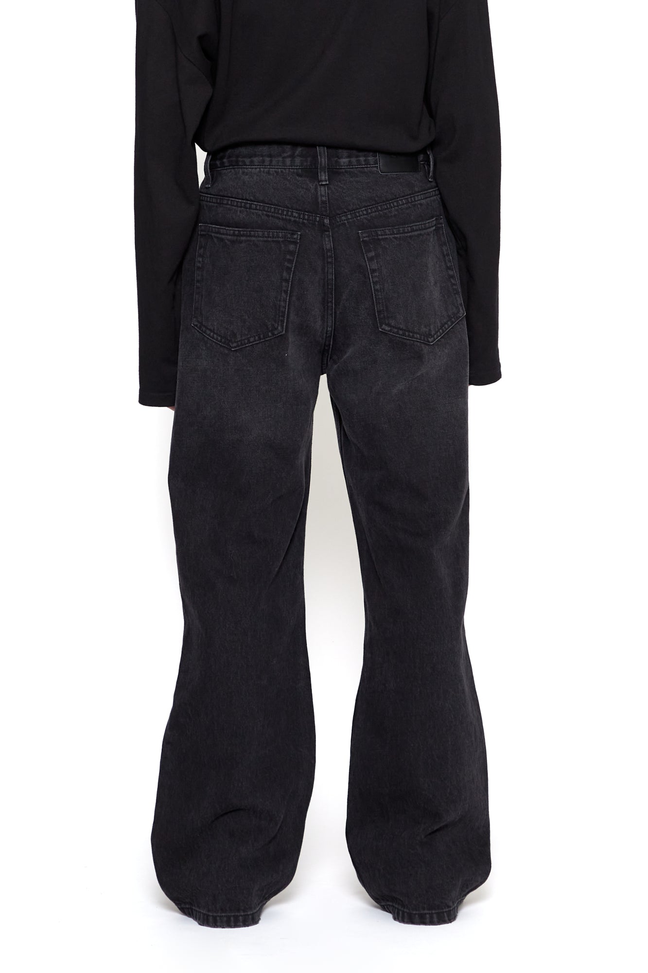 Load image into Gallery viewer, BLACK WASHED DISTRESSED EXTENDED CUT FLARED JEANS