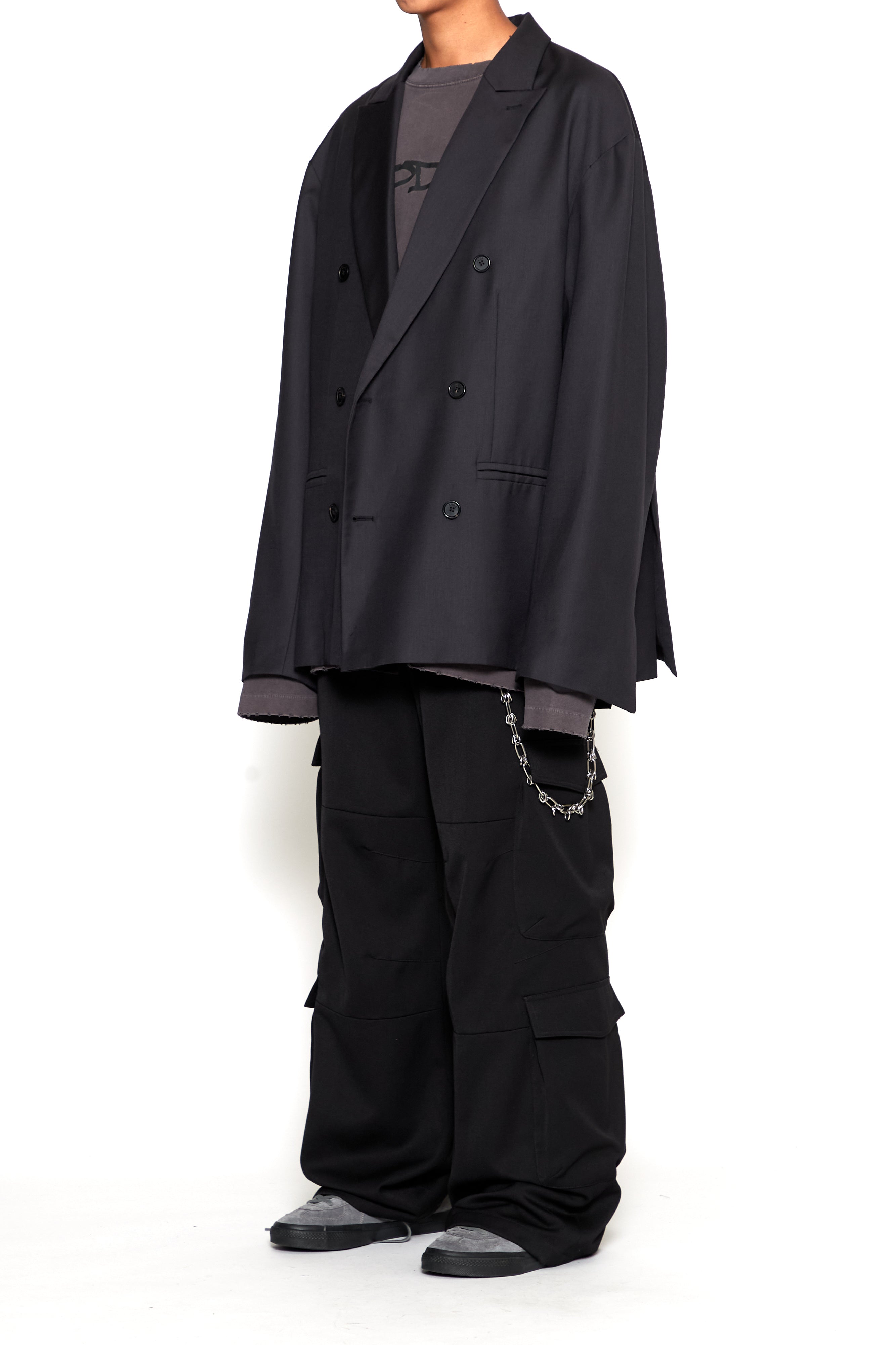 Load image into Gallery viewer, ASPHALT WOOL POLY GABARDINE DOUBLE BREASTED LENTO BLAZER