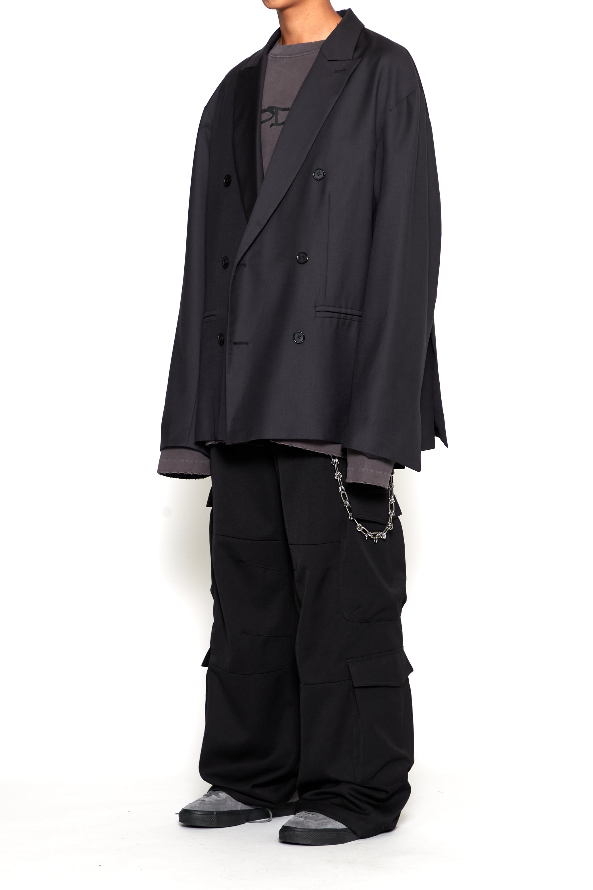 ASPHALT WOOL POLY GABARDINE DOUBLE BREASTED LENTO BLAZER