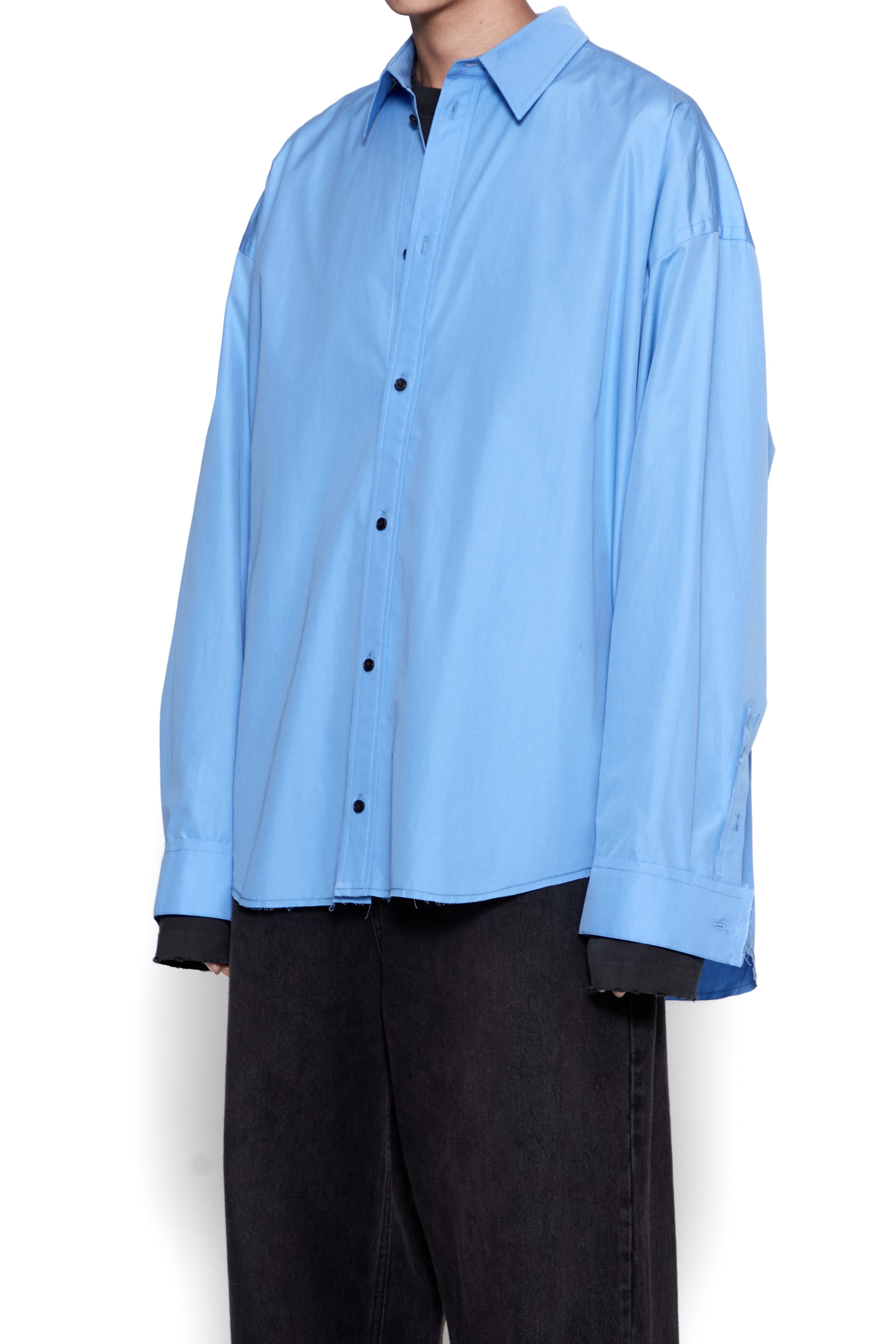BLUE THOMAS MASON POPLIN RAW EDGES STRUCTURED SHIRT
