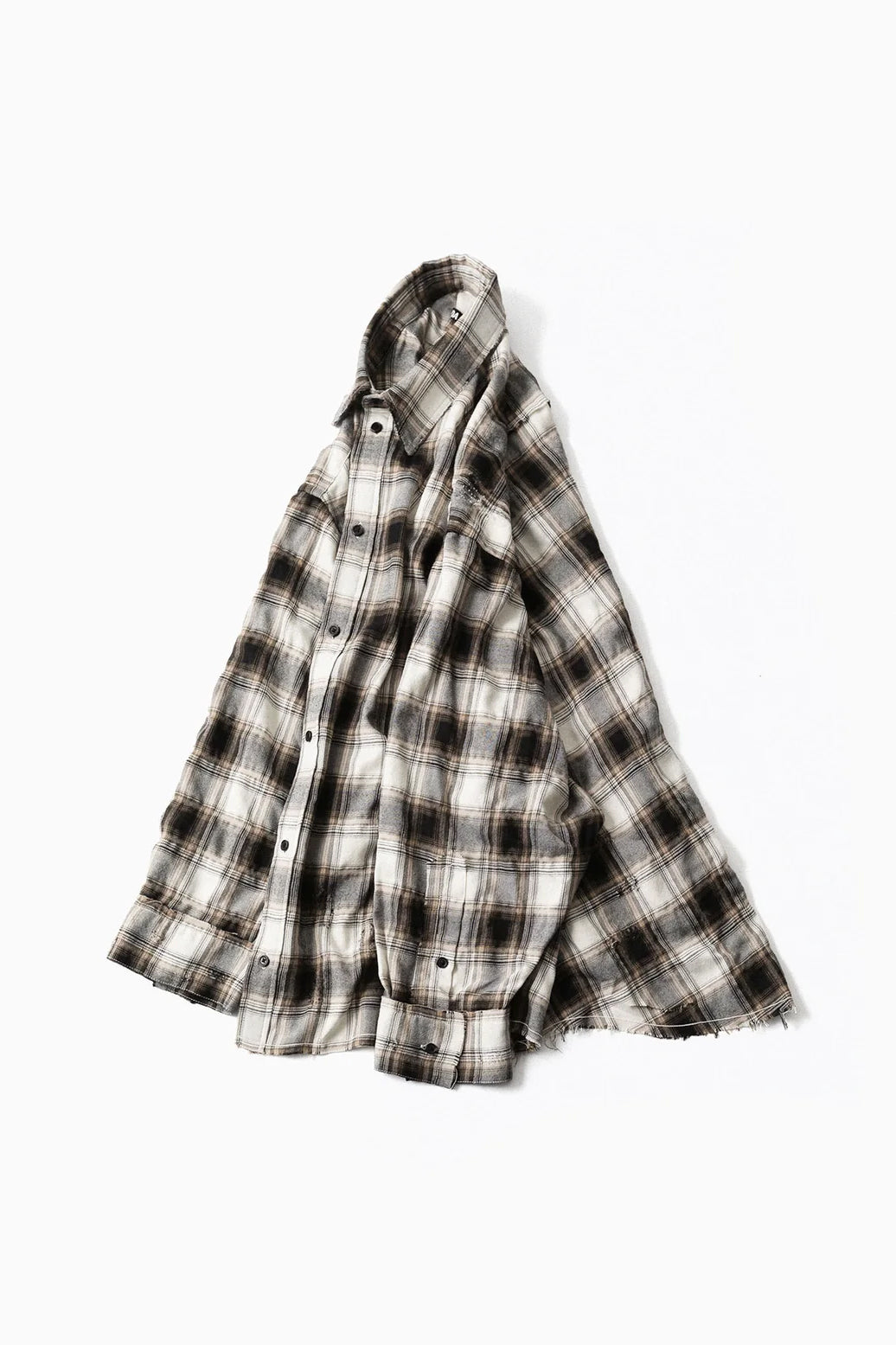 Load image into Gallery viewer, BEIGE GREY CHECKED WASHED THRASHED
STRUCTURED SHIRT
