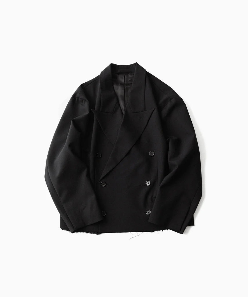 Load image into Gallery viewer, BLACK WOOL CUT OFF DOUBLE BREASTED LENTO BLAZER