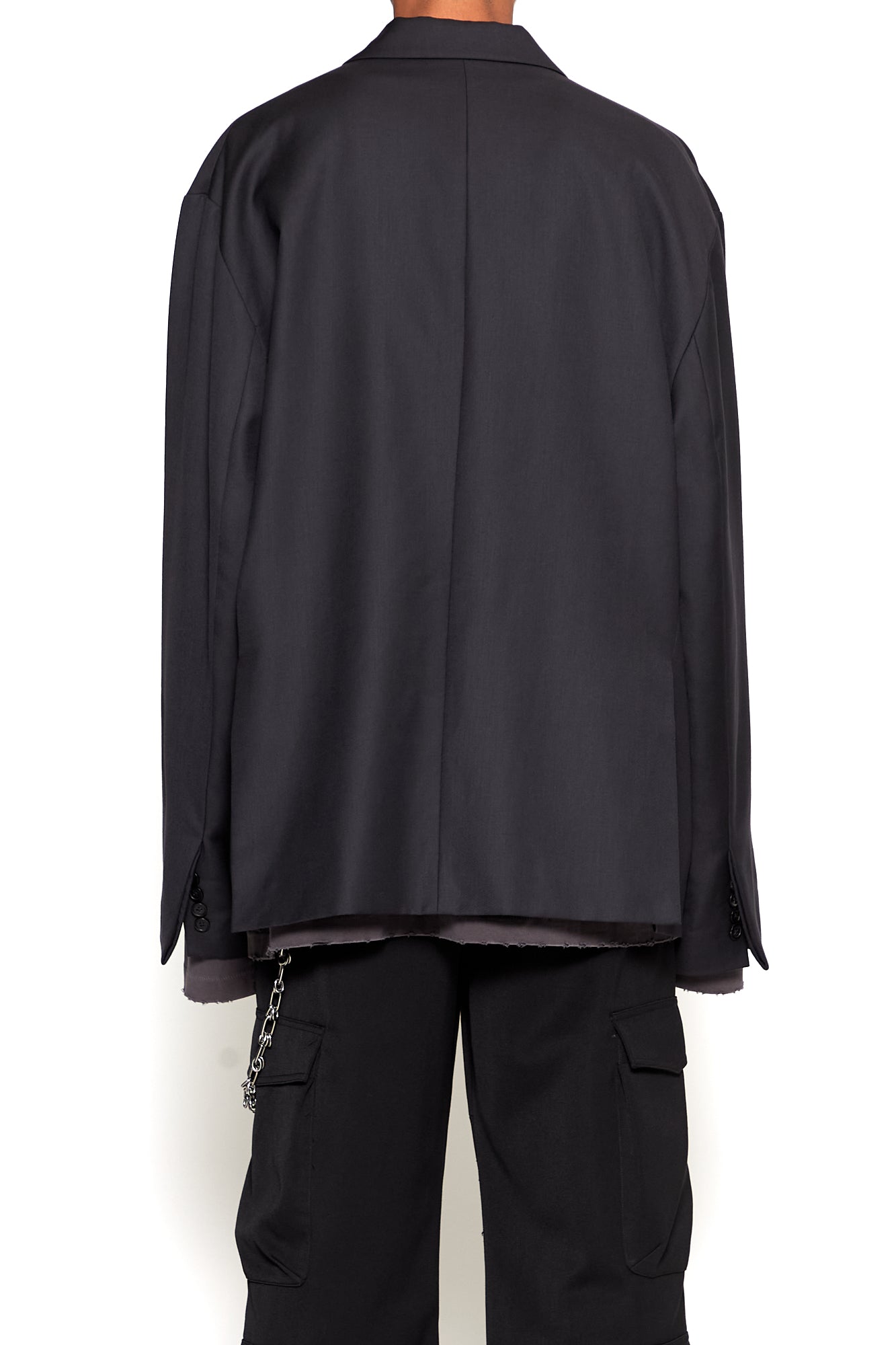 ASPHALT WOOL POLY GABARDINE DOUBLE BREASTED LENTO BLAZER