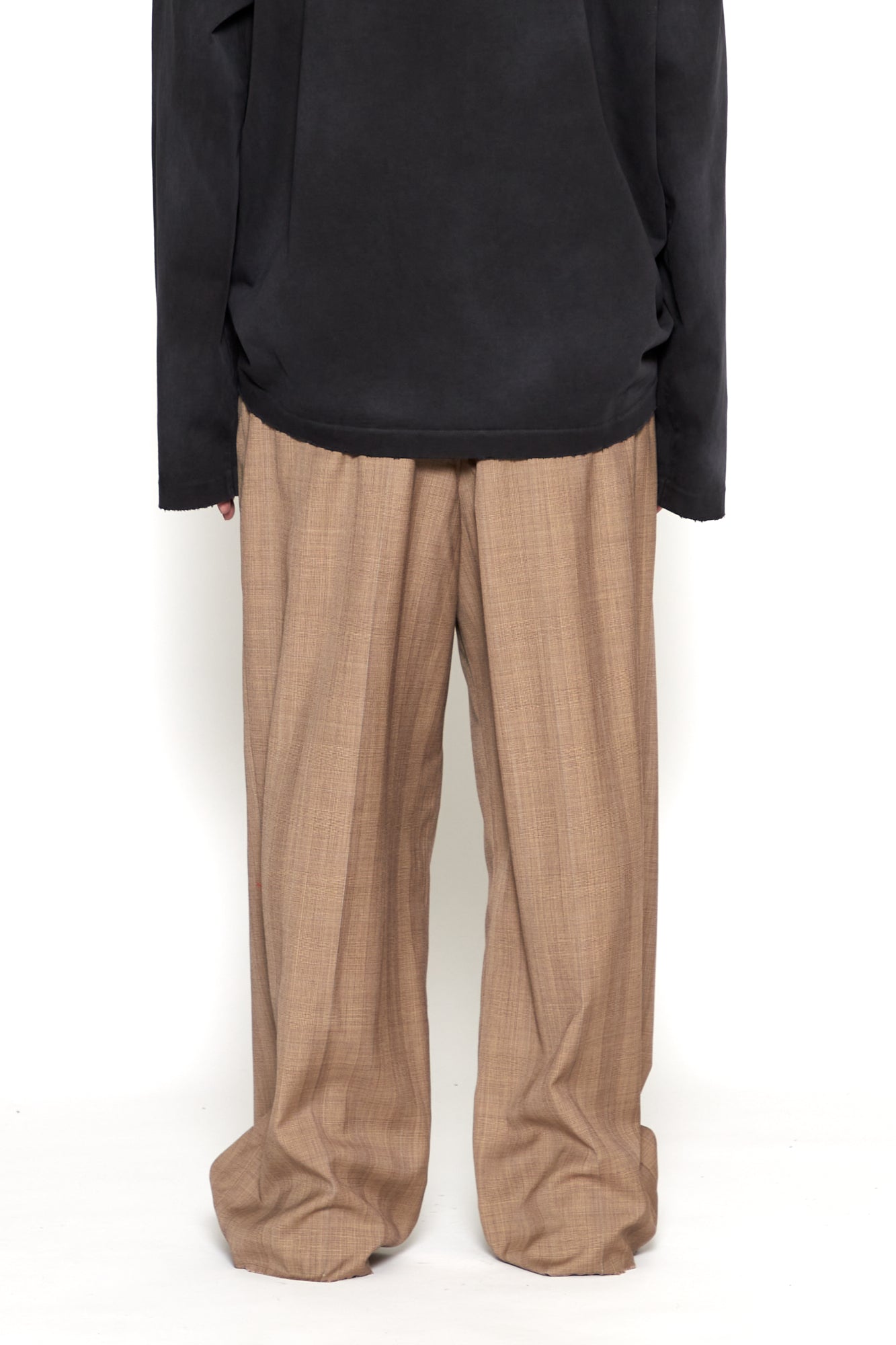 Load image into Gallery viewer, BROWN CHECK WOOL EXTENDED CUT TAILORED WIDE SLACK
