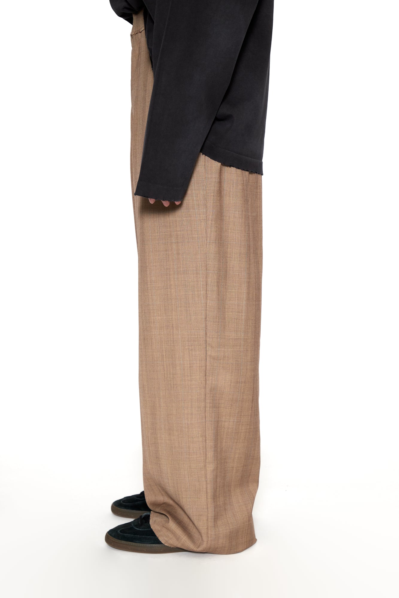 Load image into Gallery viewer, BROWN CHECK WOOL EXTENDED CUT TAILORED WIDE SLACK