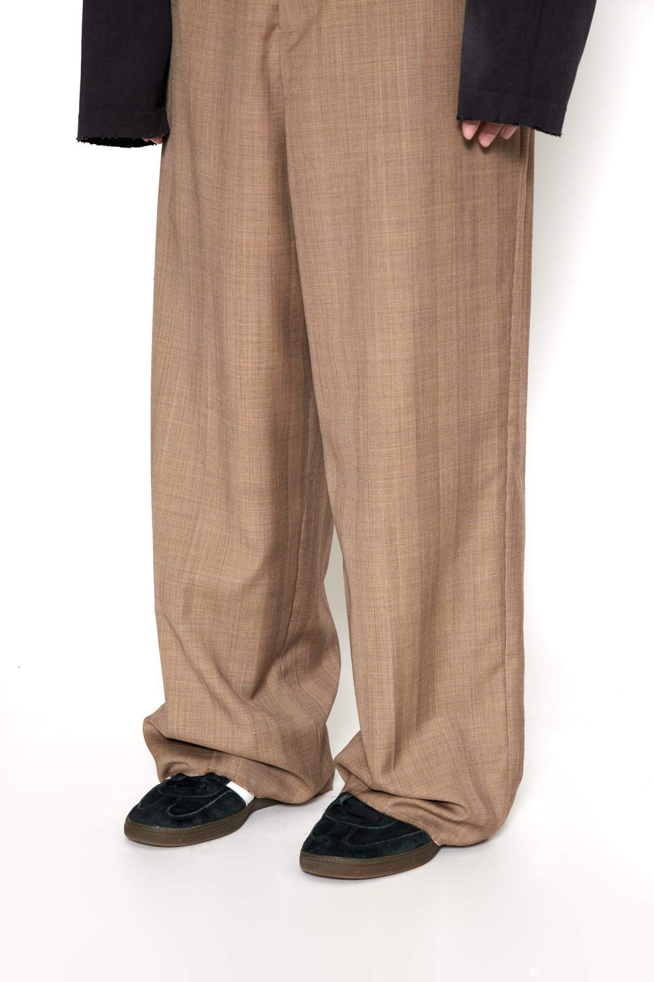 Load image into Gallery viewer, BROWN CHECK WOOL EXTENDED CUT TAILORED WIDE SLACK