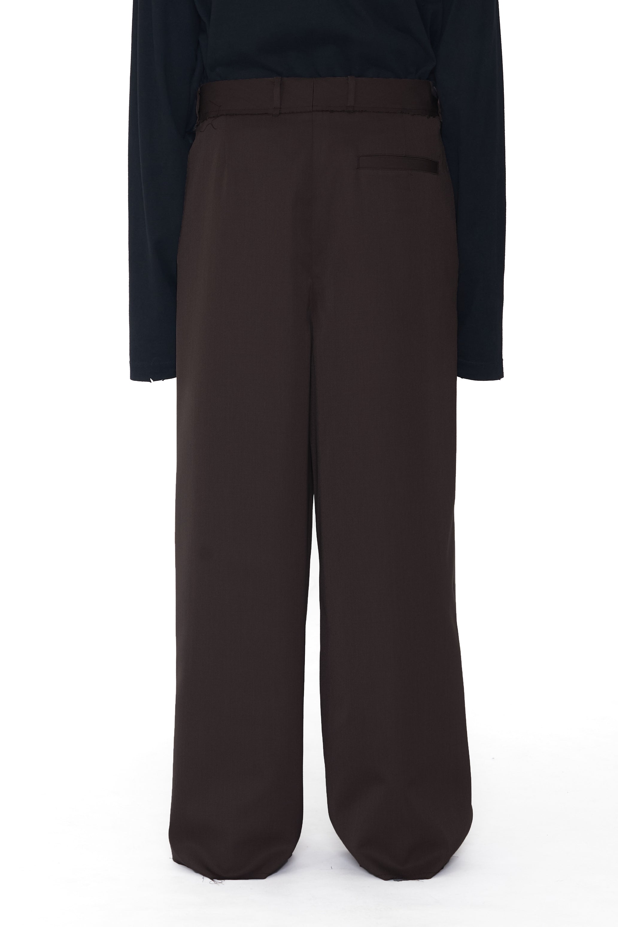 BROWN GABARDINE BREAK CUT PLEATED LARGO SLACK
