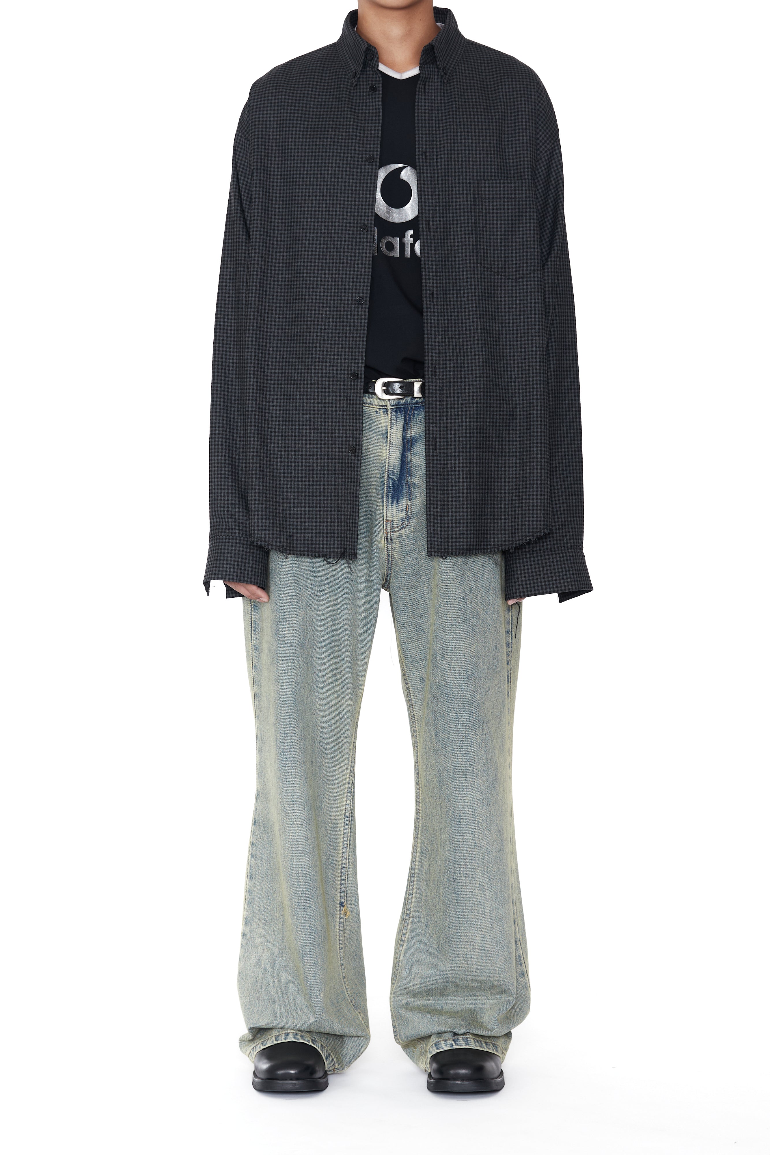 Load image into Gallery viewer, GREY CHECK BUTTON DOWN SHIFT SHIRT