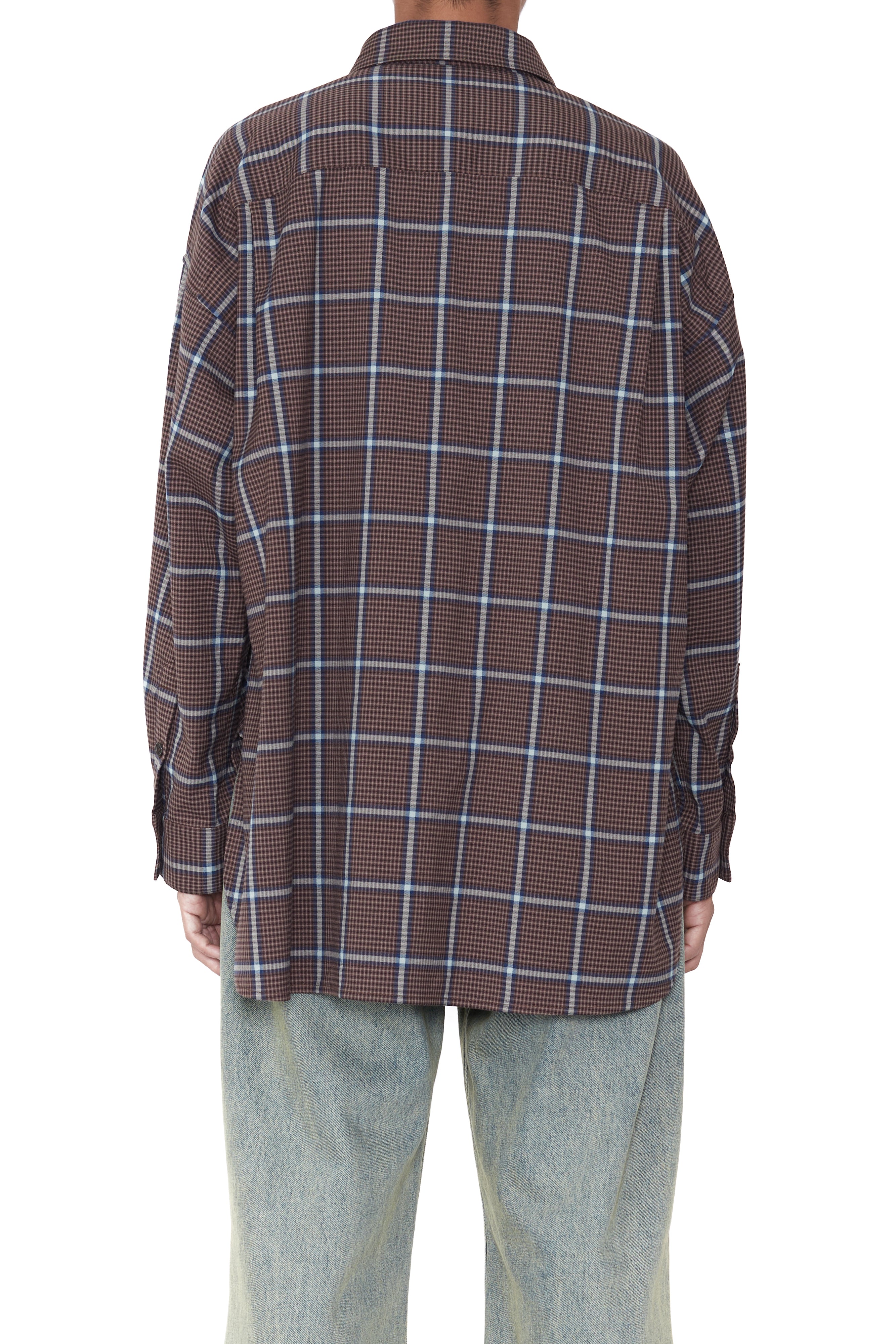 Load image into Gallery viewer, BROWN CHECK OVERSIZED MILITARY POCKET SHIRT