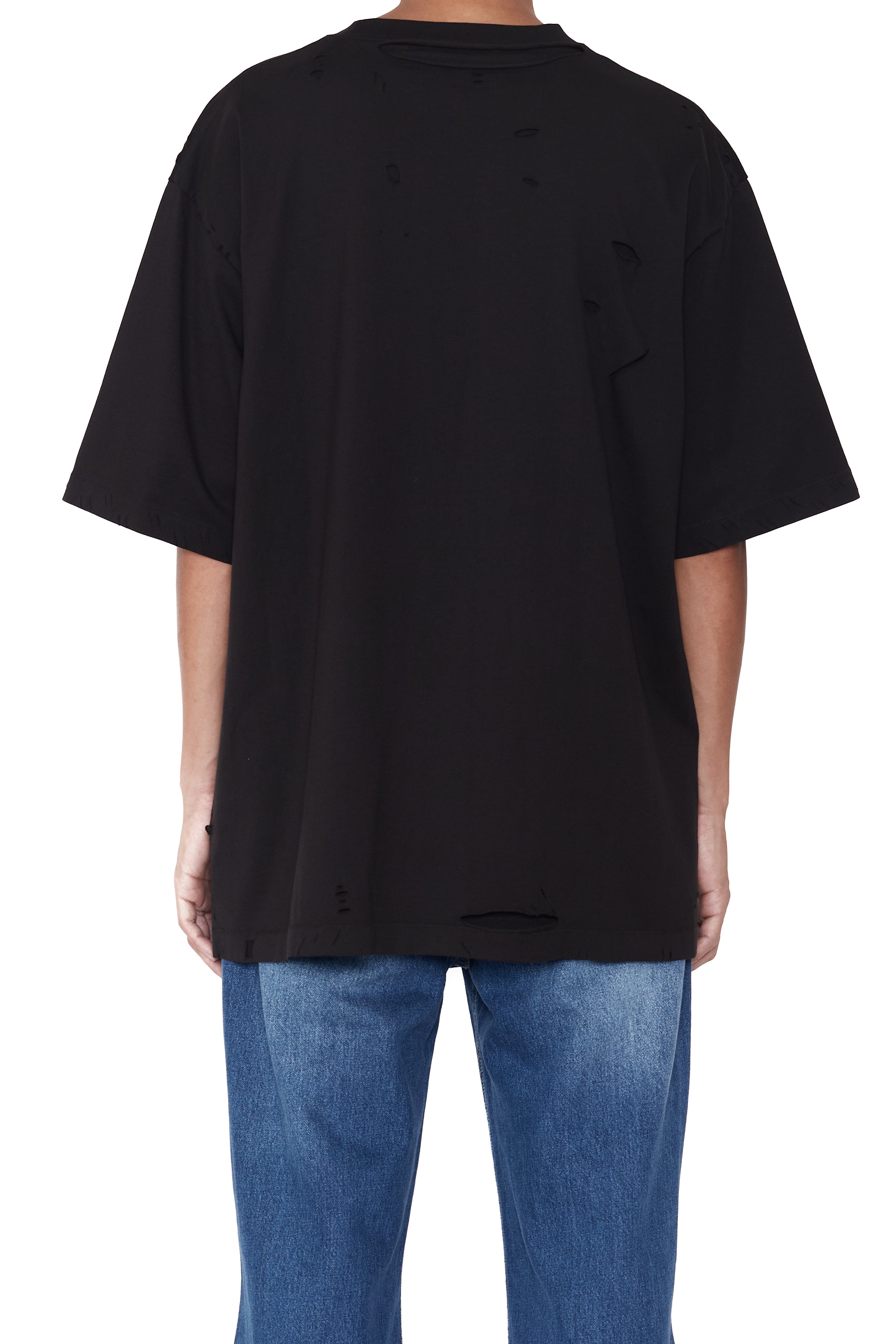 Load image into Gallery viewer, BLACK AGING SOUVENIR PRINTED DOUBLE LAYERED DISTROYED T-SHIRT