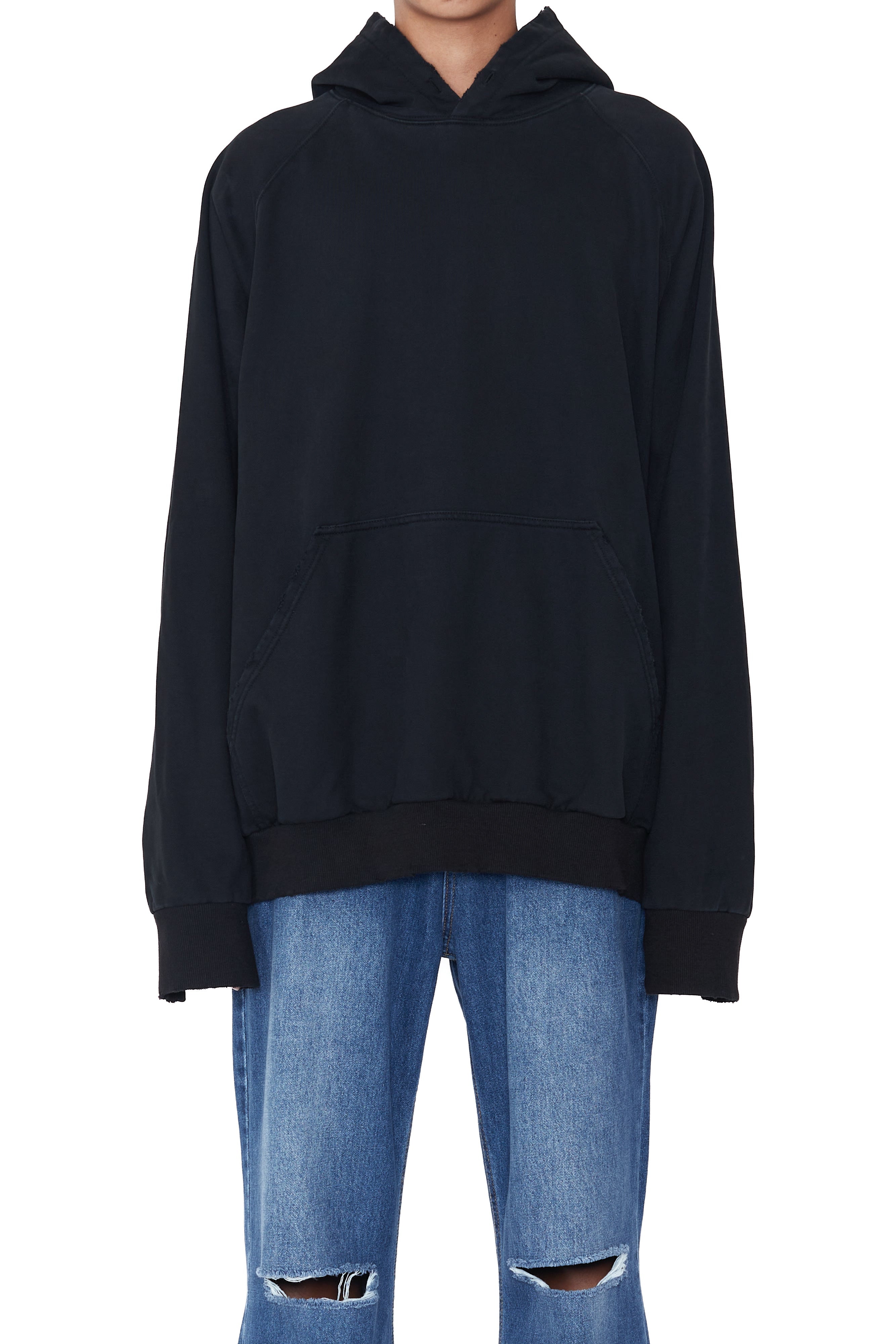 Load image into Gallery viewer, BLACK WASHED DISTRESSED AGING HOODIE
