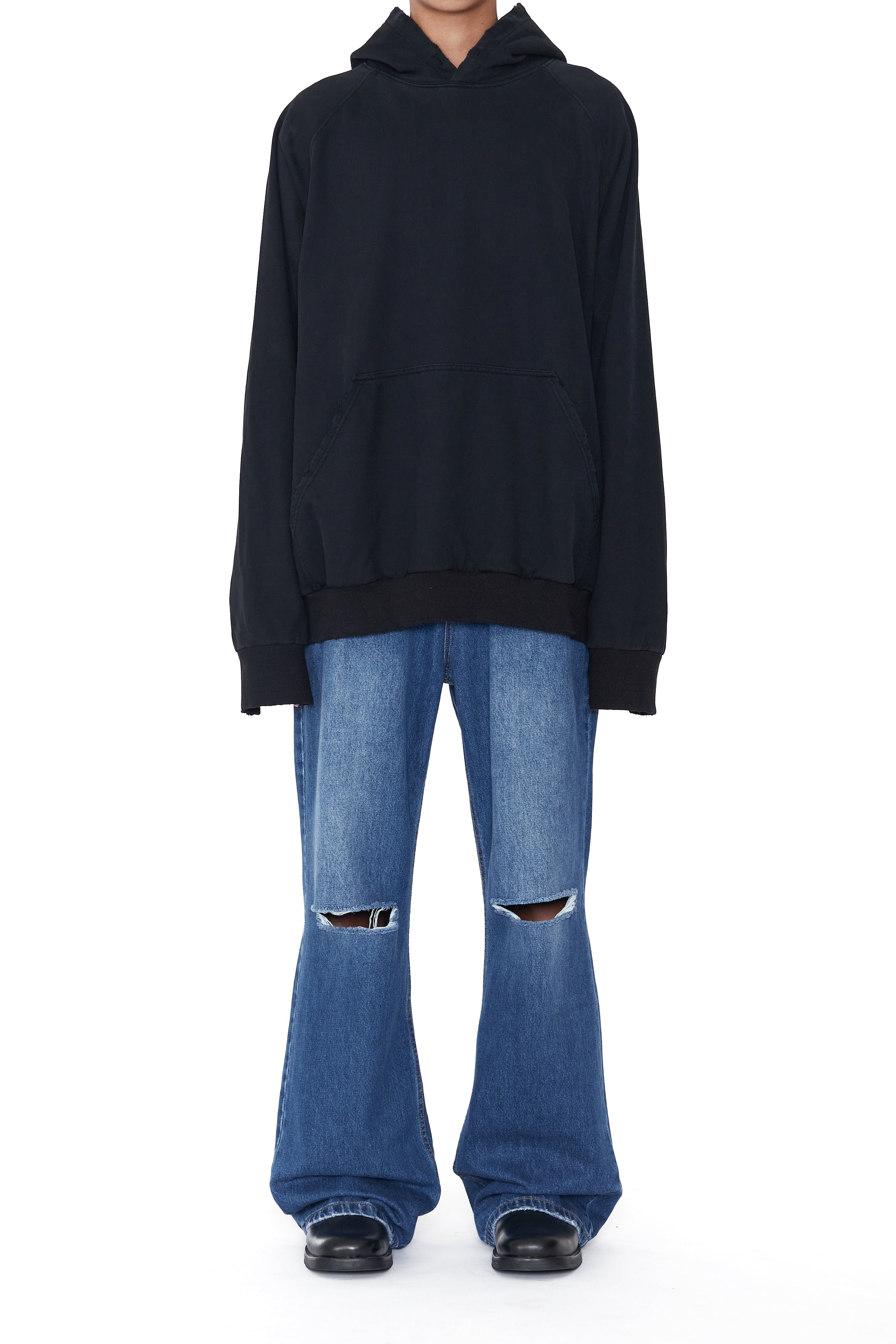 Load image into Gallery viewer, BLACK WASHED DISTRESSED AGING HOODIE