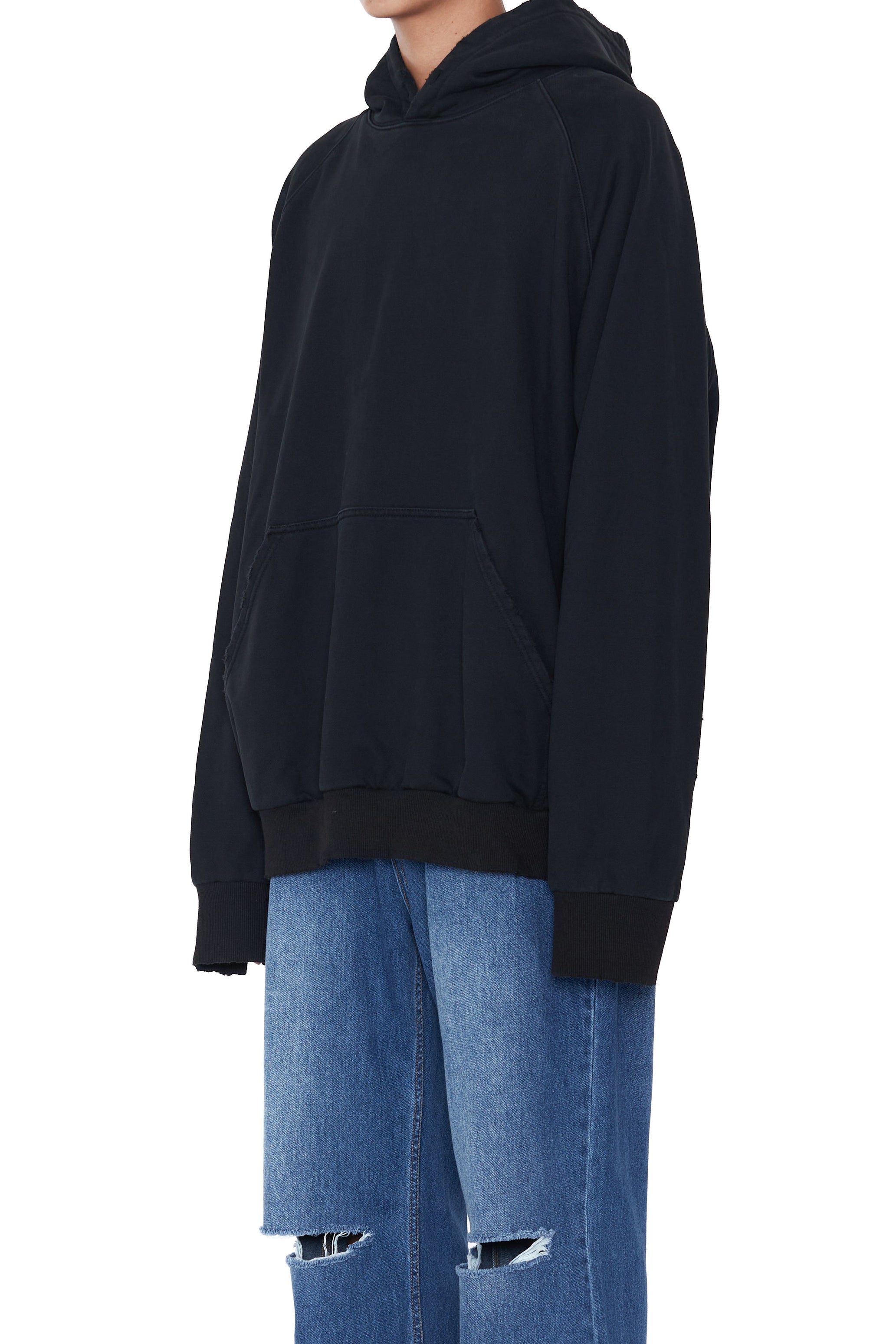 BLACK WASHED DISTRESSED AGING HOODIE