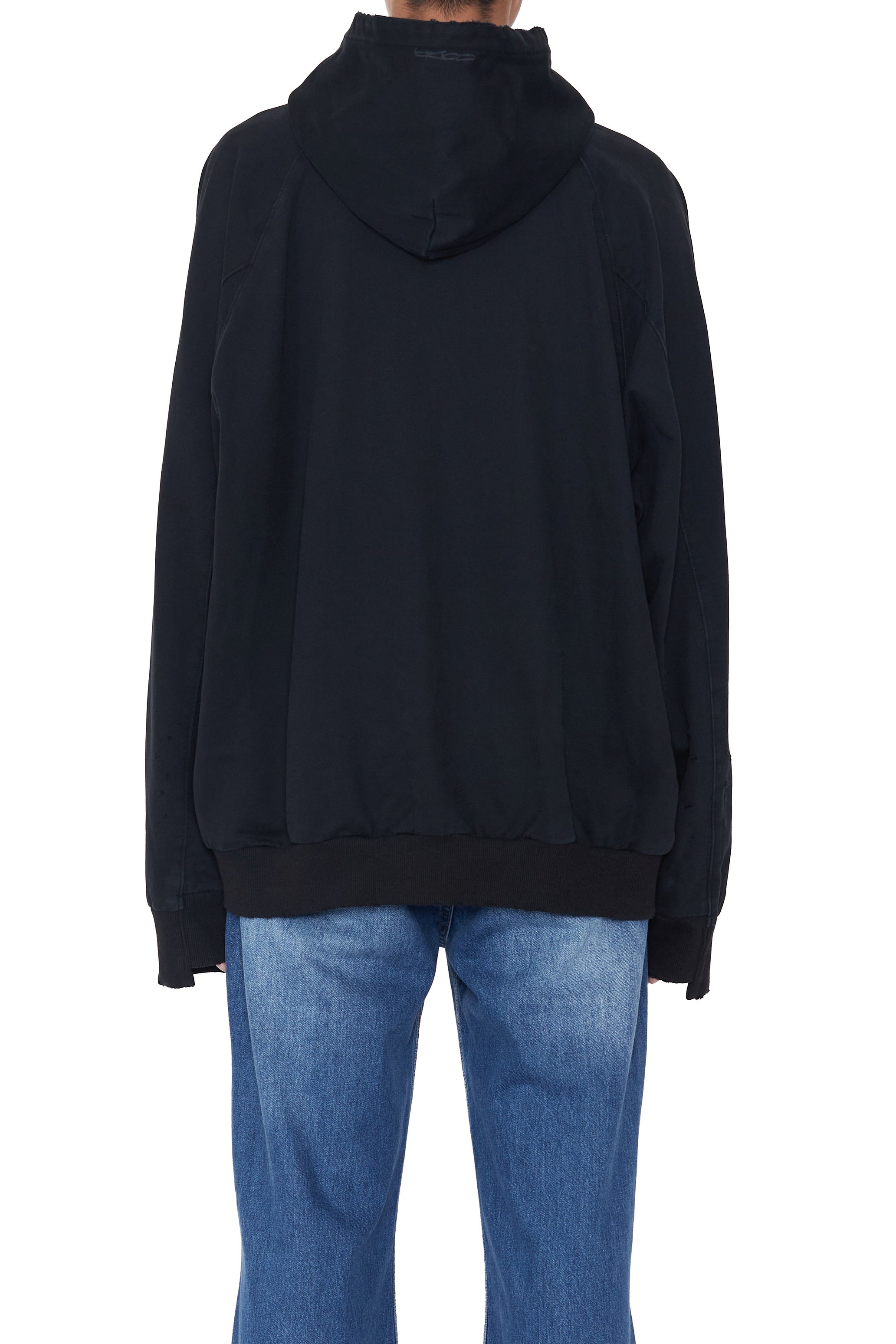 BLACK WASHED DISTRESSED AGING HOODIE