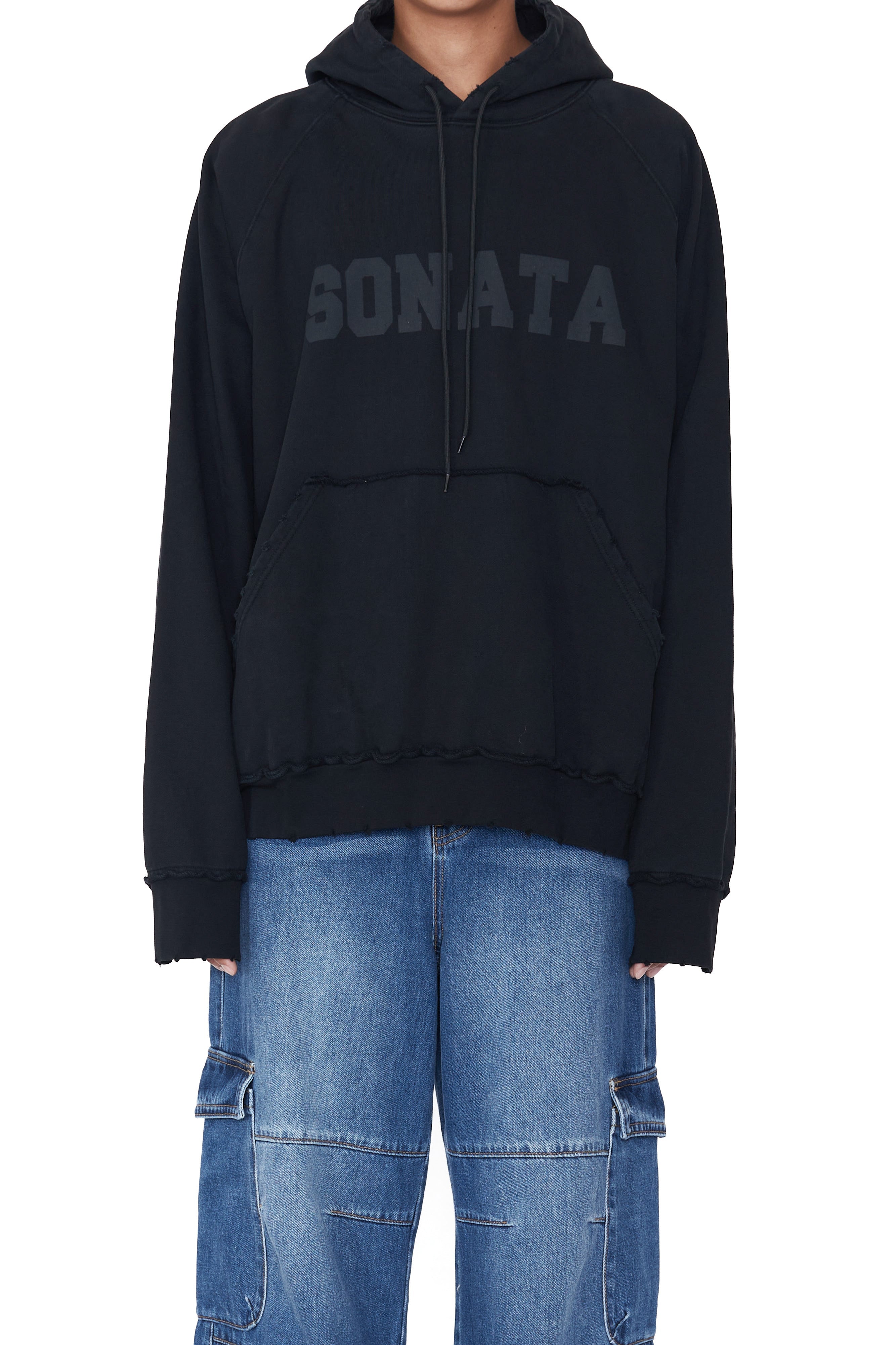 Load image into Gallery viewer, BLACK WASHED DISTRESSED AGING SONATA PRINTED HOODIE