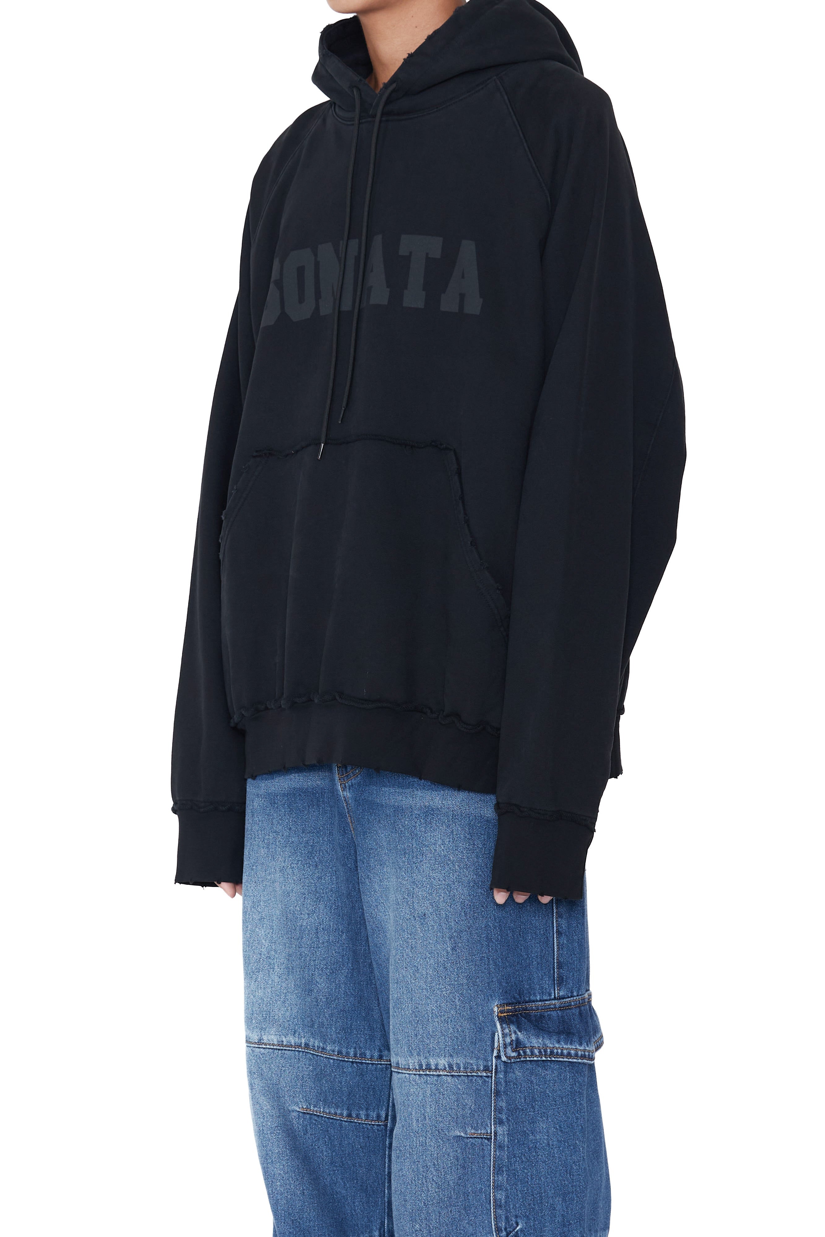 Load image into Gallery viewer, BLACK WASHED DISTRESSED AGING SONATA PRINTED HOODIE