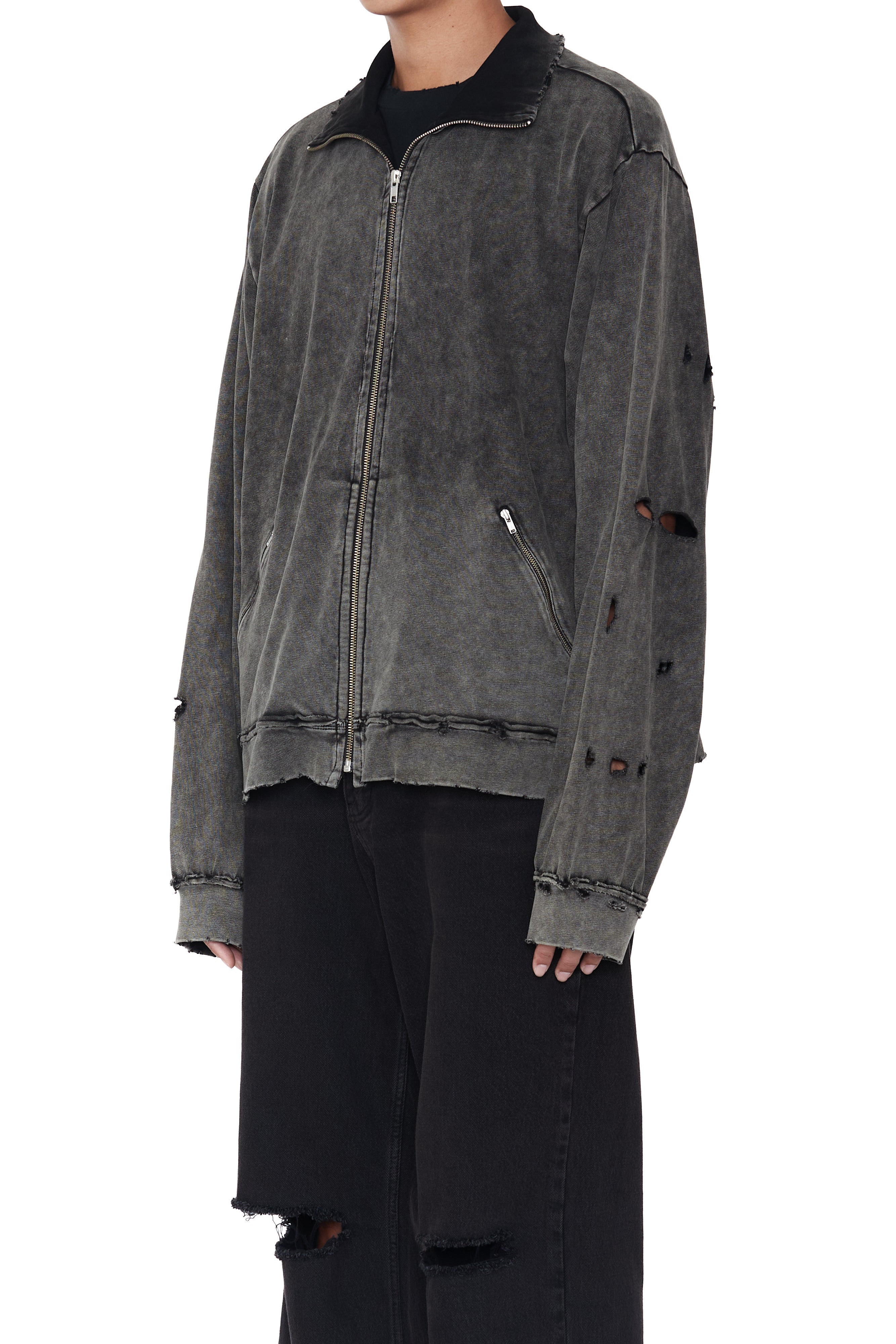 Load image into Gallery viewer, BLACK ACID WASH DESTROYED TRACK JACKET