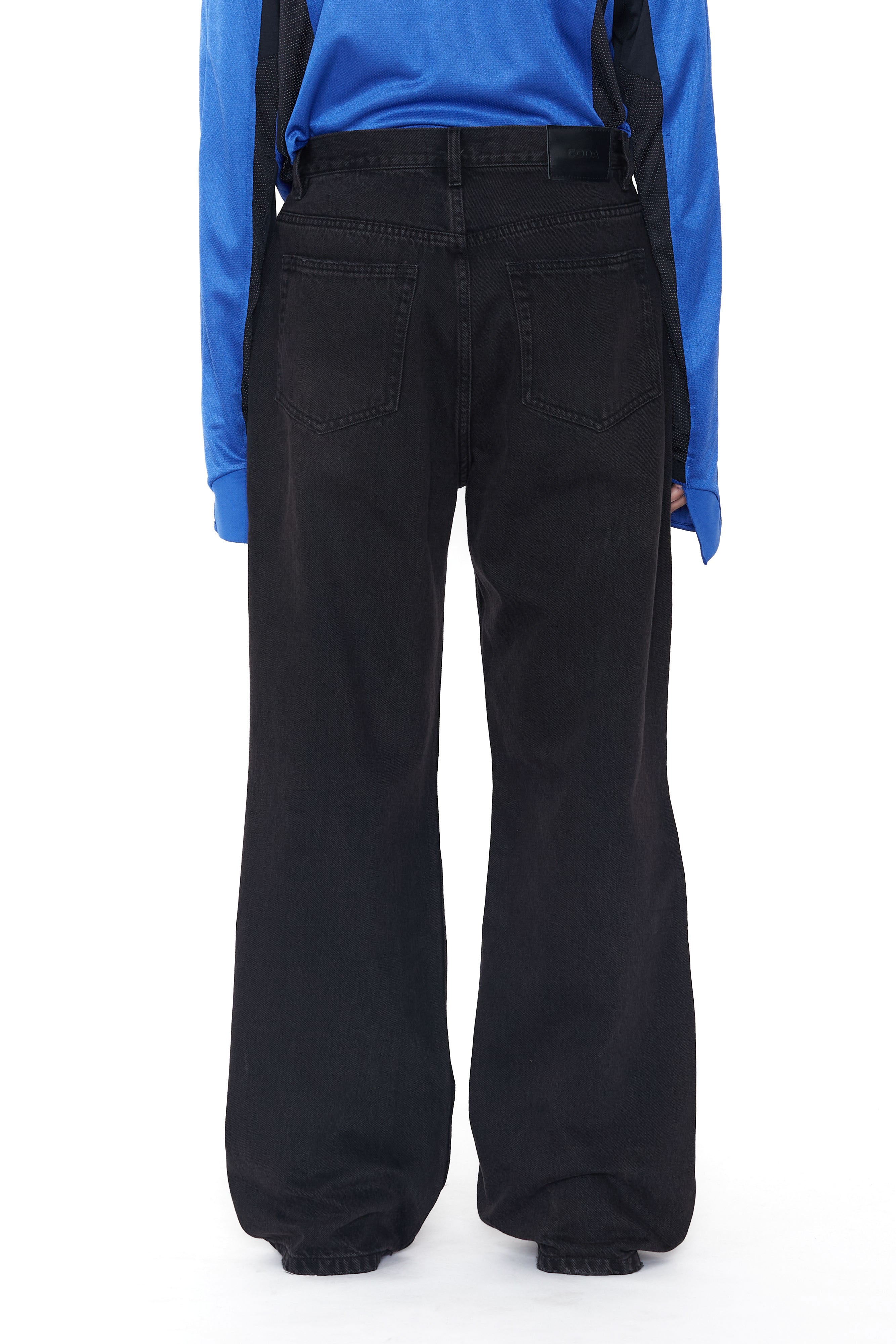 Load image into Gallery viewer, BLACK WASHED DESTROYED EXTENDED CUT FLARED JEANS