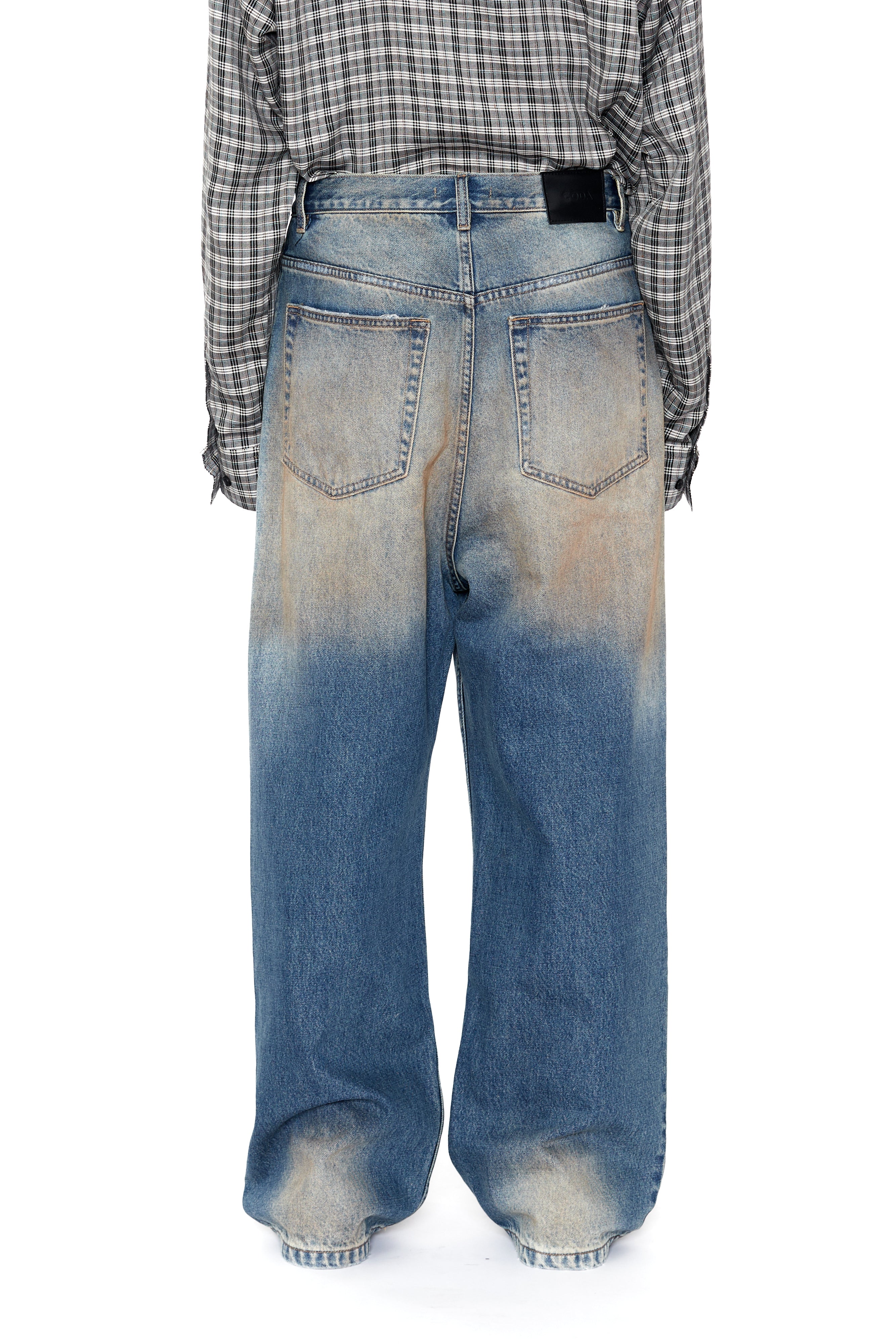 Load image into Gallery viewer, FADED DIRTY INDIGO WASH BREAK CUT STRAIGHT JEANS