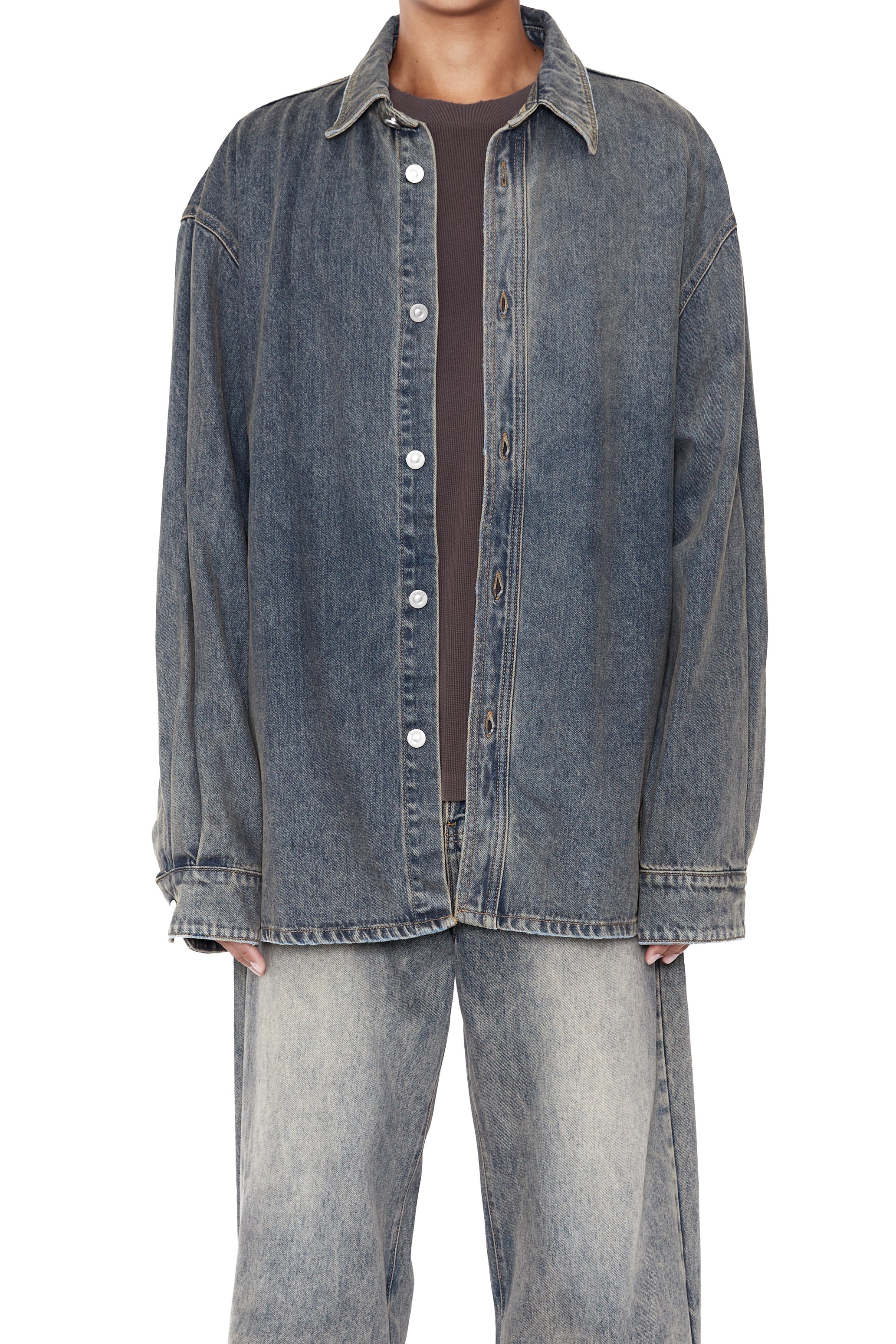 BLACK ACID WASH DENIM SHIRT JACKET