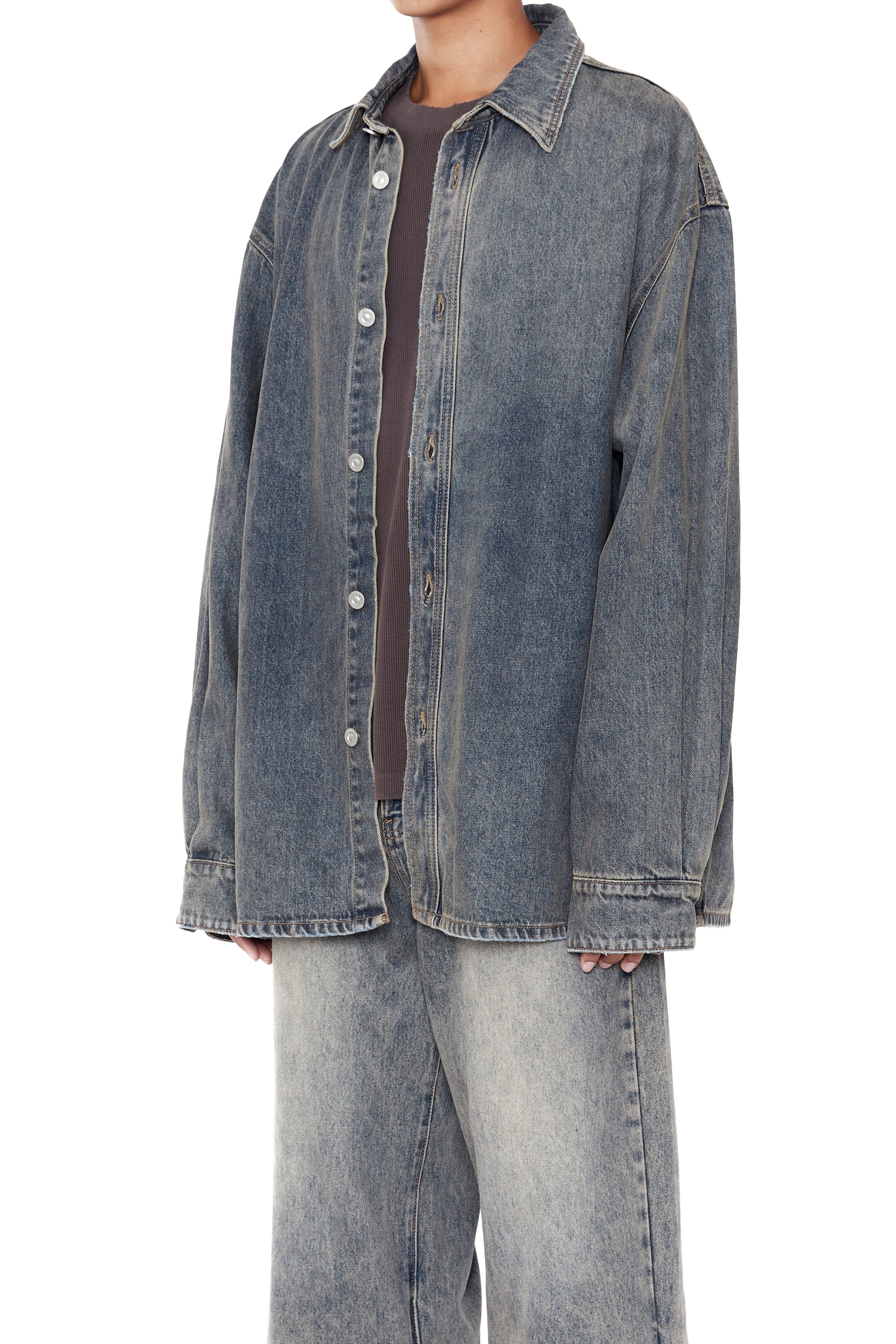 BLACK ACID WASH DENIM SHIRT JACKET