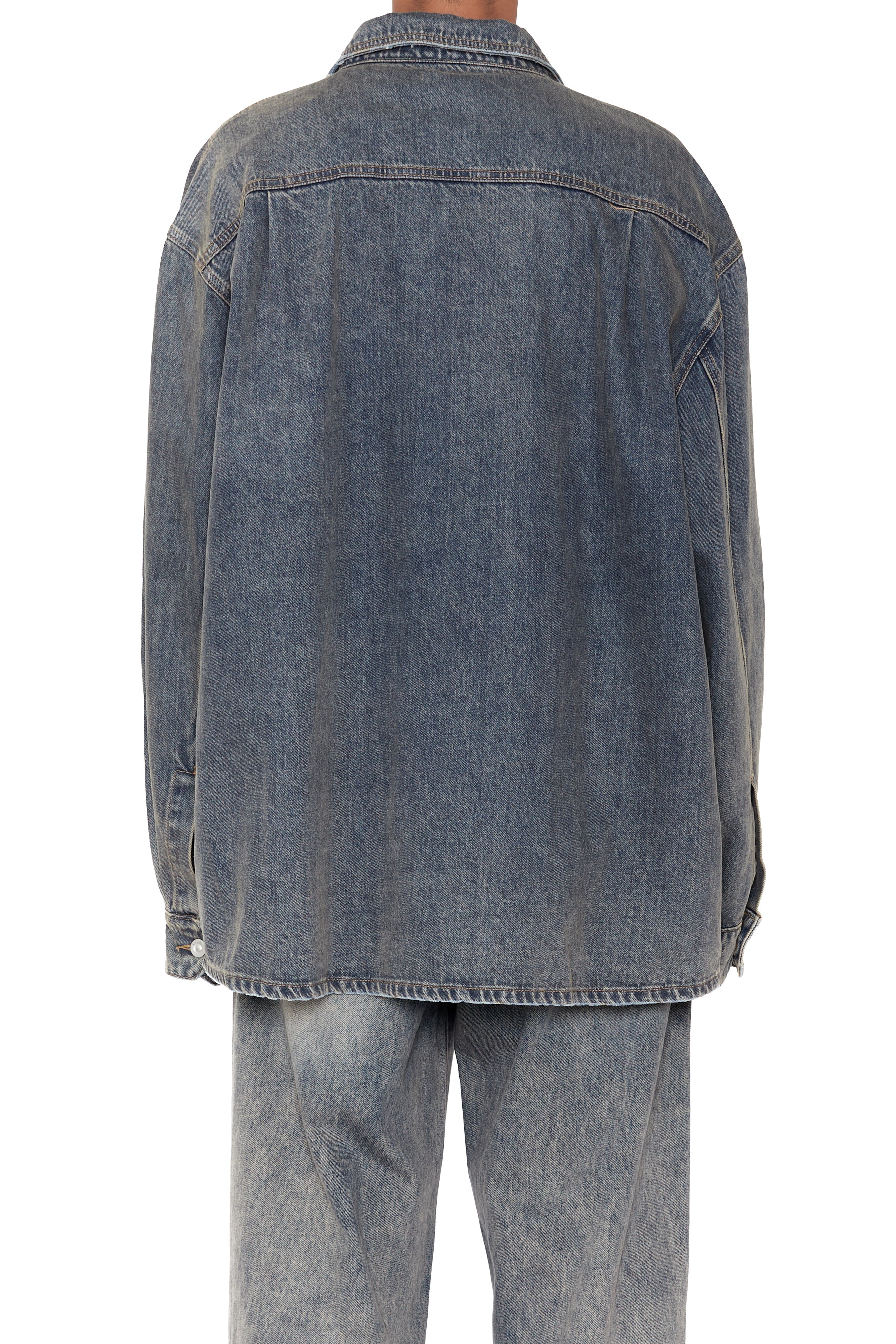 Load image into Gallery viewer, BLACK ACID WASH DENIM SHIRT JACKET