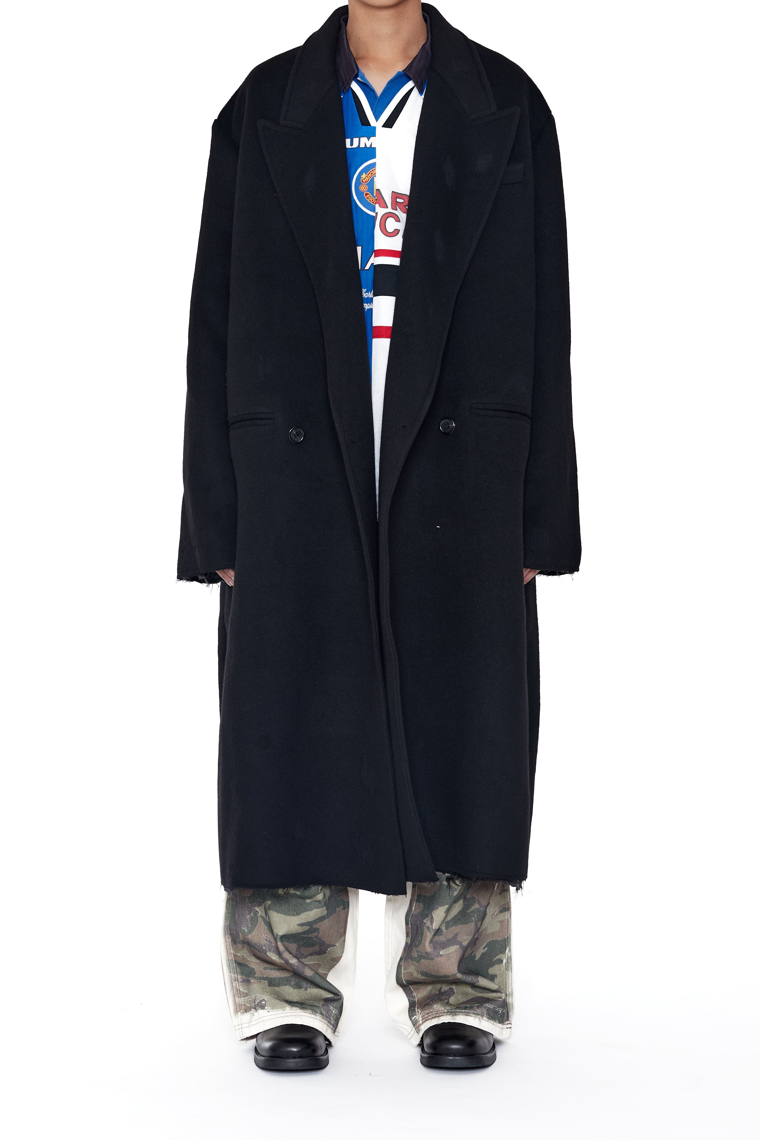 Load image into Gallery viewer, BLACK WOOL CUT OUT DISTRESSED DORIAN COAT