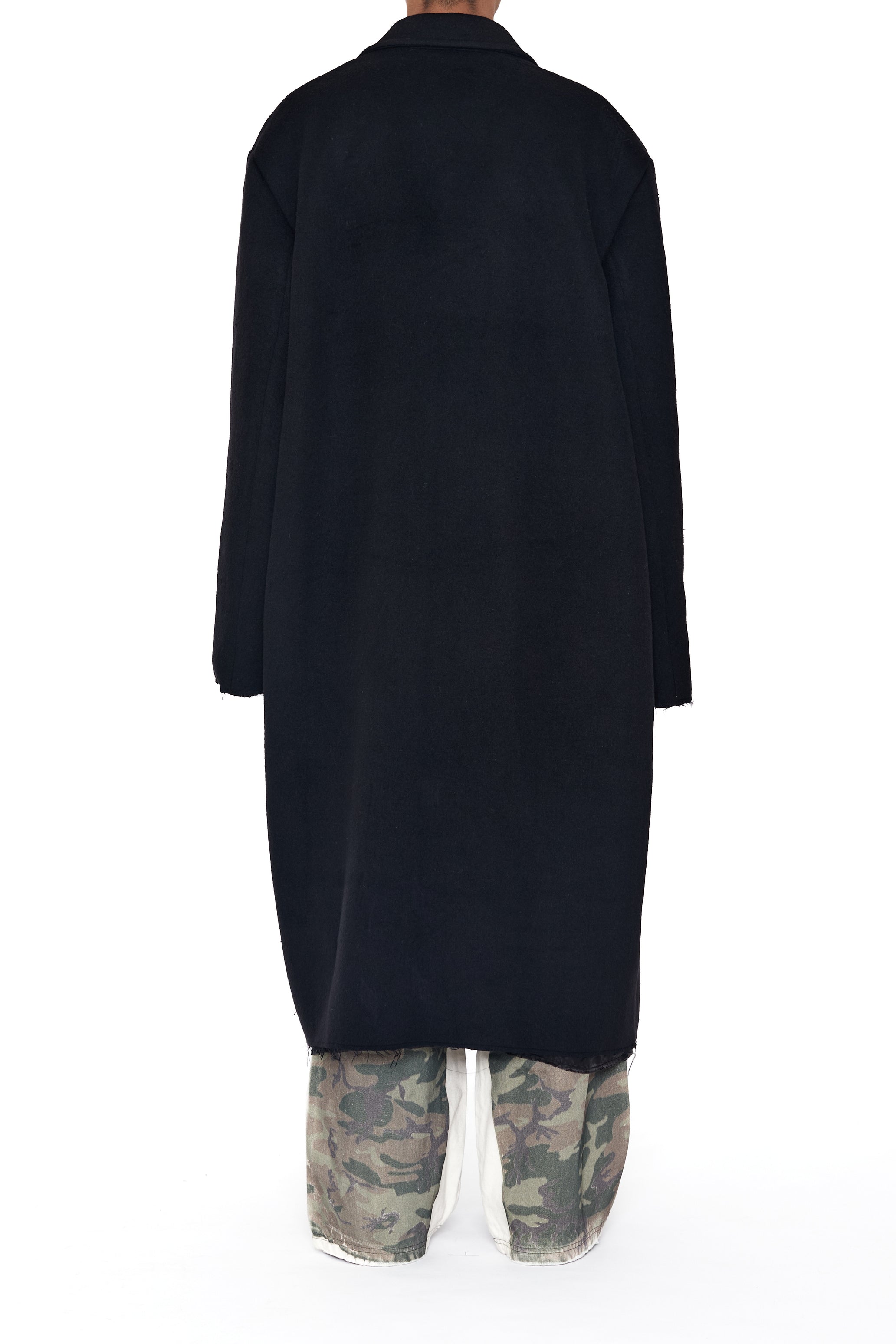 BLACK WOOL CUT OUT DISTRESSED DORIAN COAT