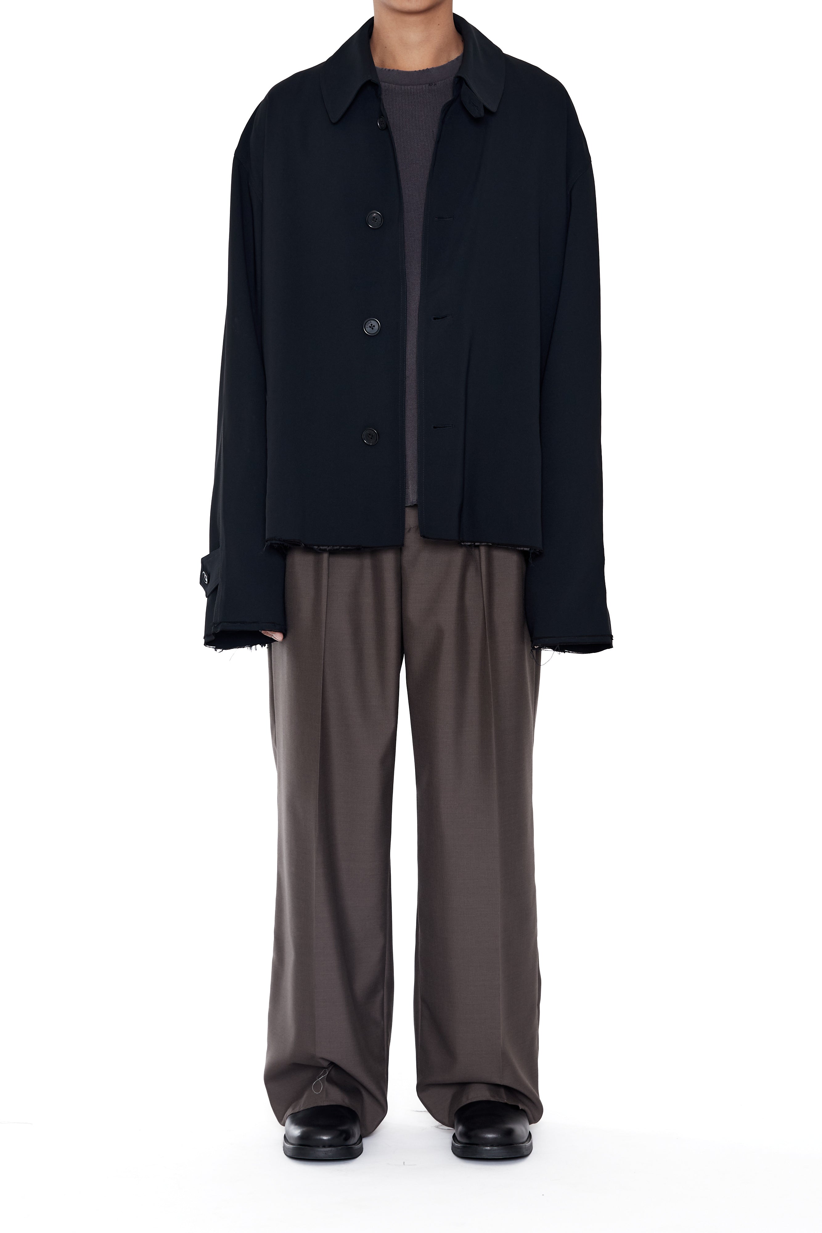 Load image into Gallery viewer, BLACK DISSOLVED CUT OUT BALMACAAN COAT