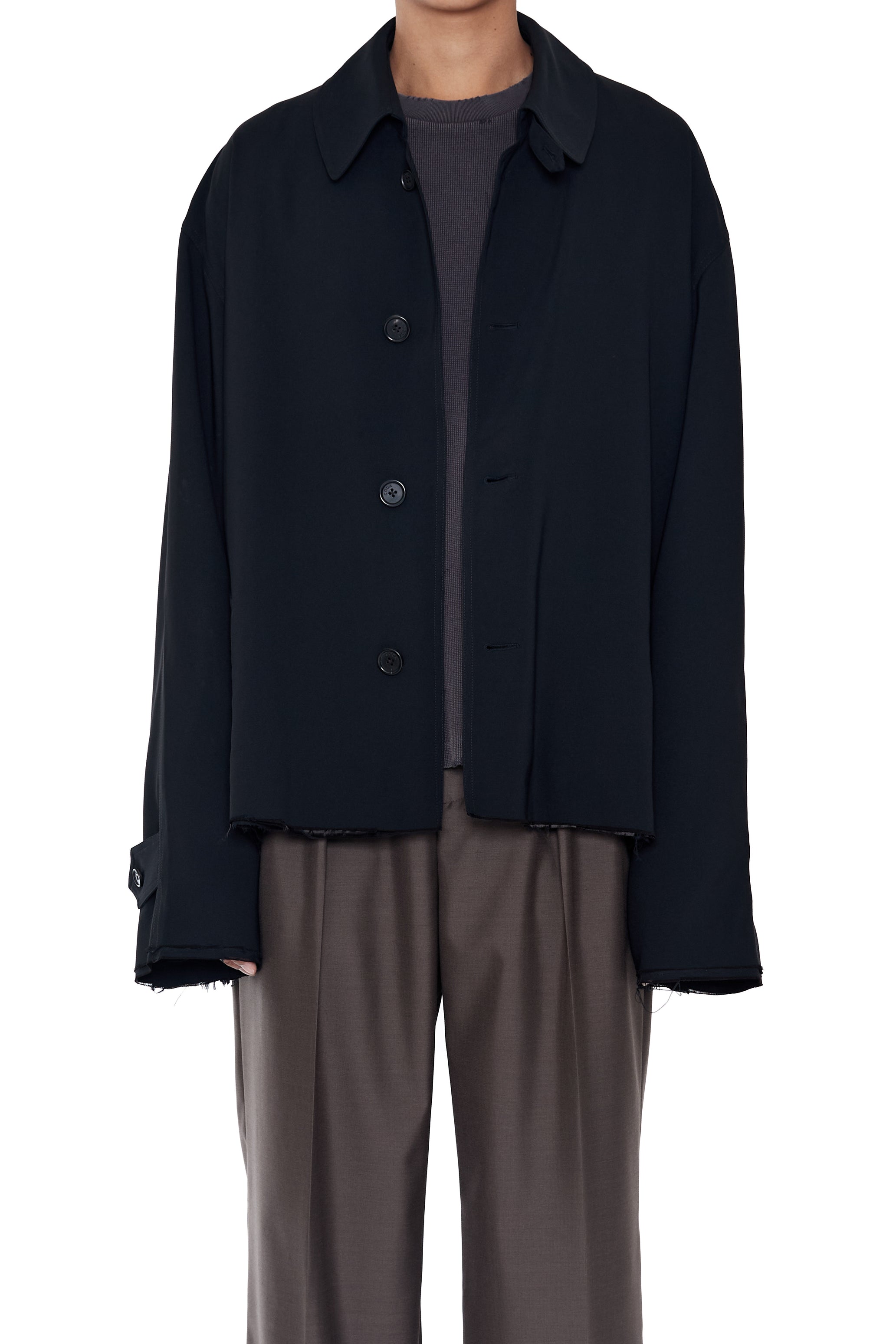 BLACK DISSOLVED CUT OUT BALMACAAN COAT