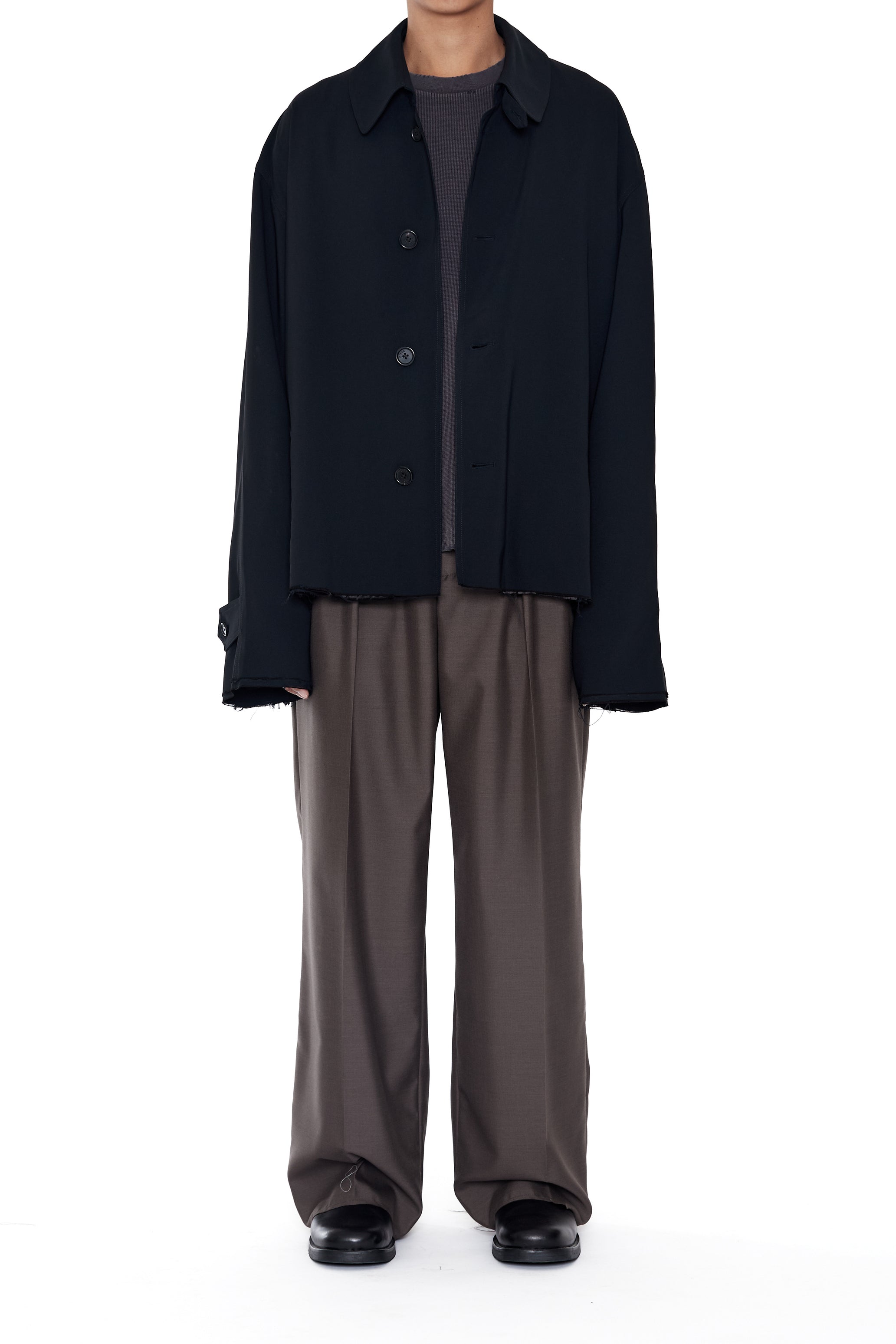 BLACK DISSOLVED CUT OUT BALMACAAN COAT