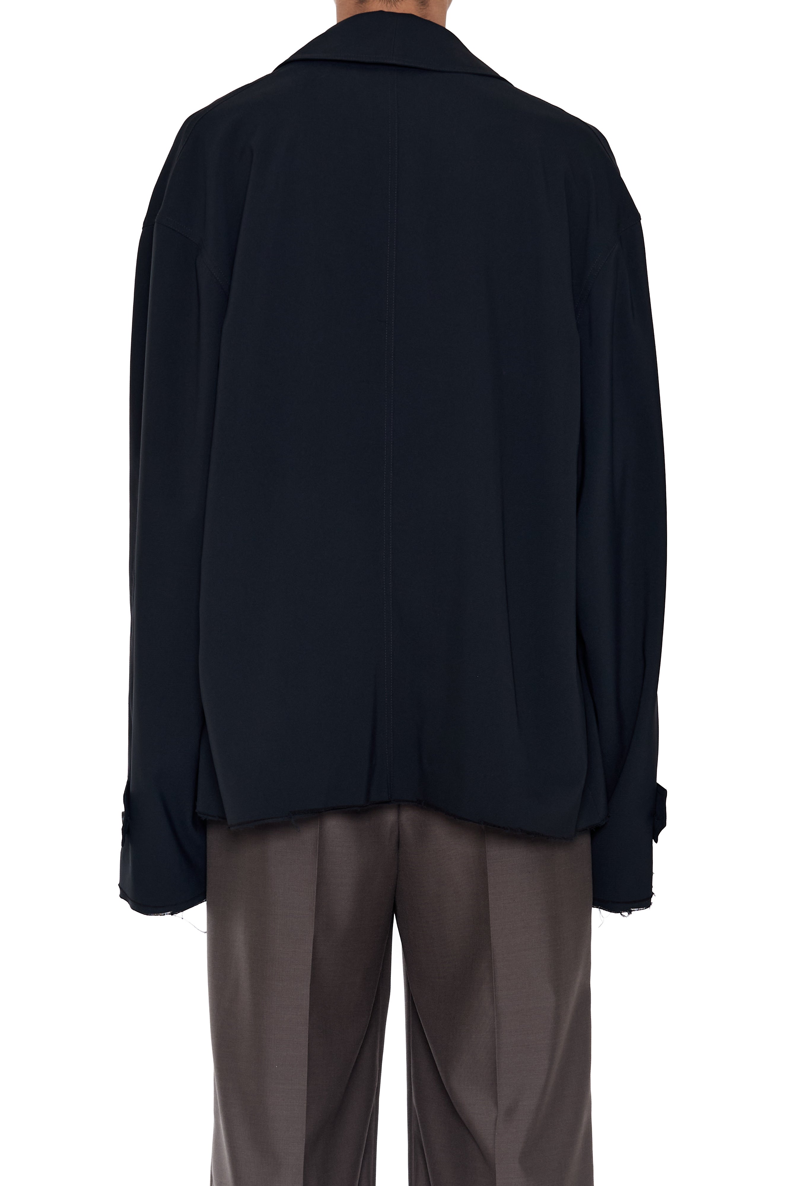 Load image into Gallery viewer, BLACK DISSOLVED CUT OUT BALMACAAN COAT