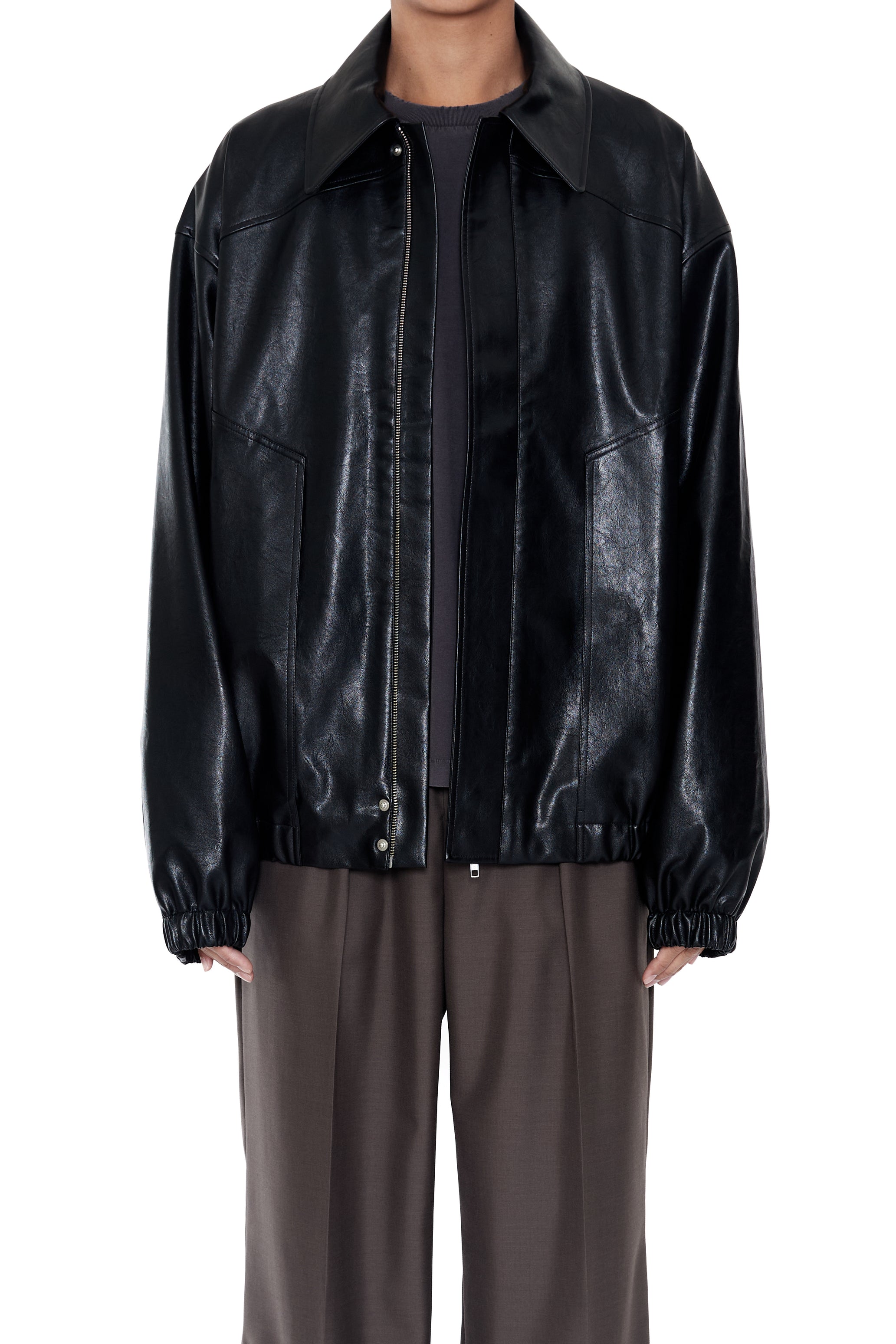 BLACK SYNTHETIC LEATHER CLUB JACKET