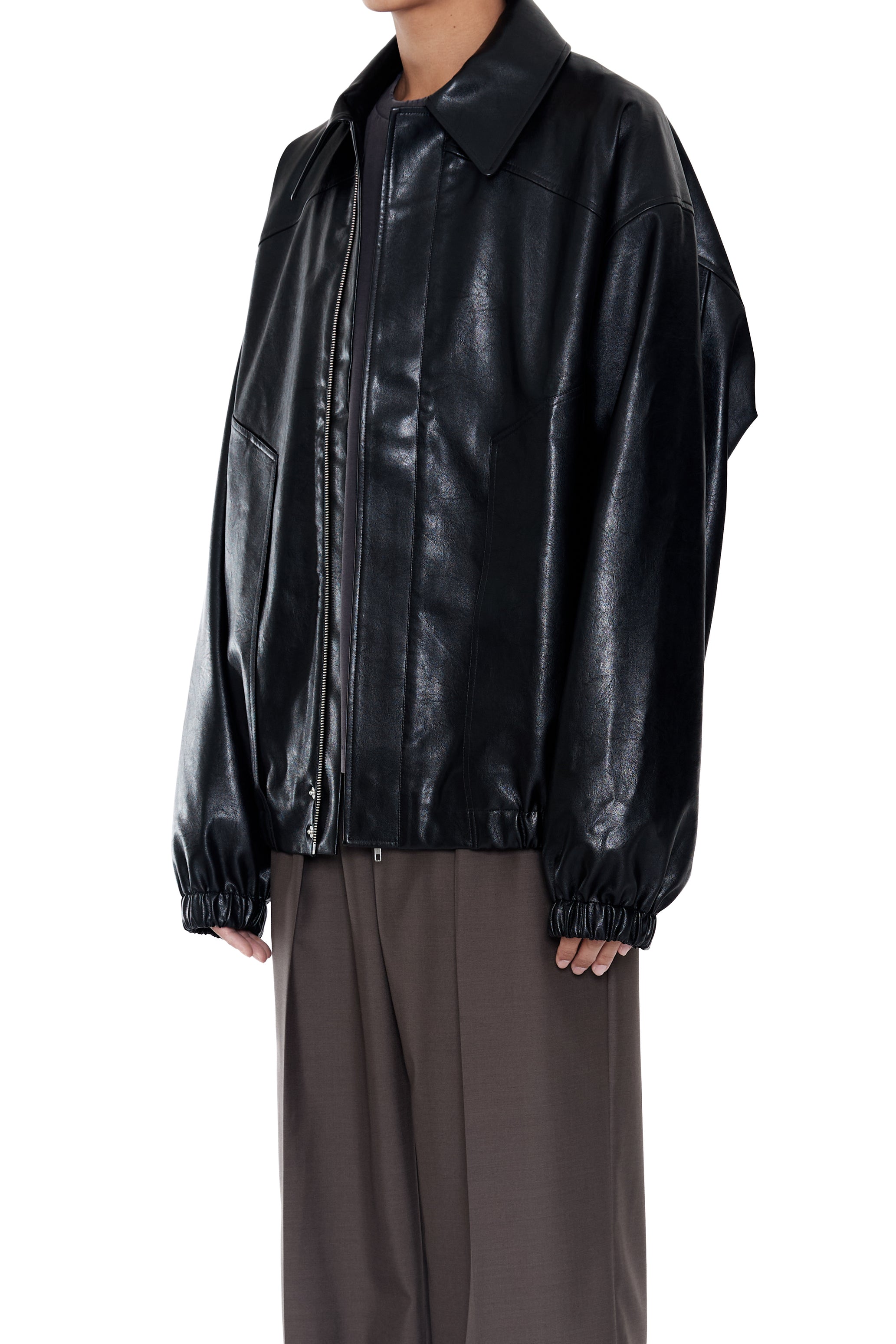 BLACK SYNTHETIC LEATHER CLUB JACKET