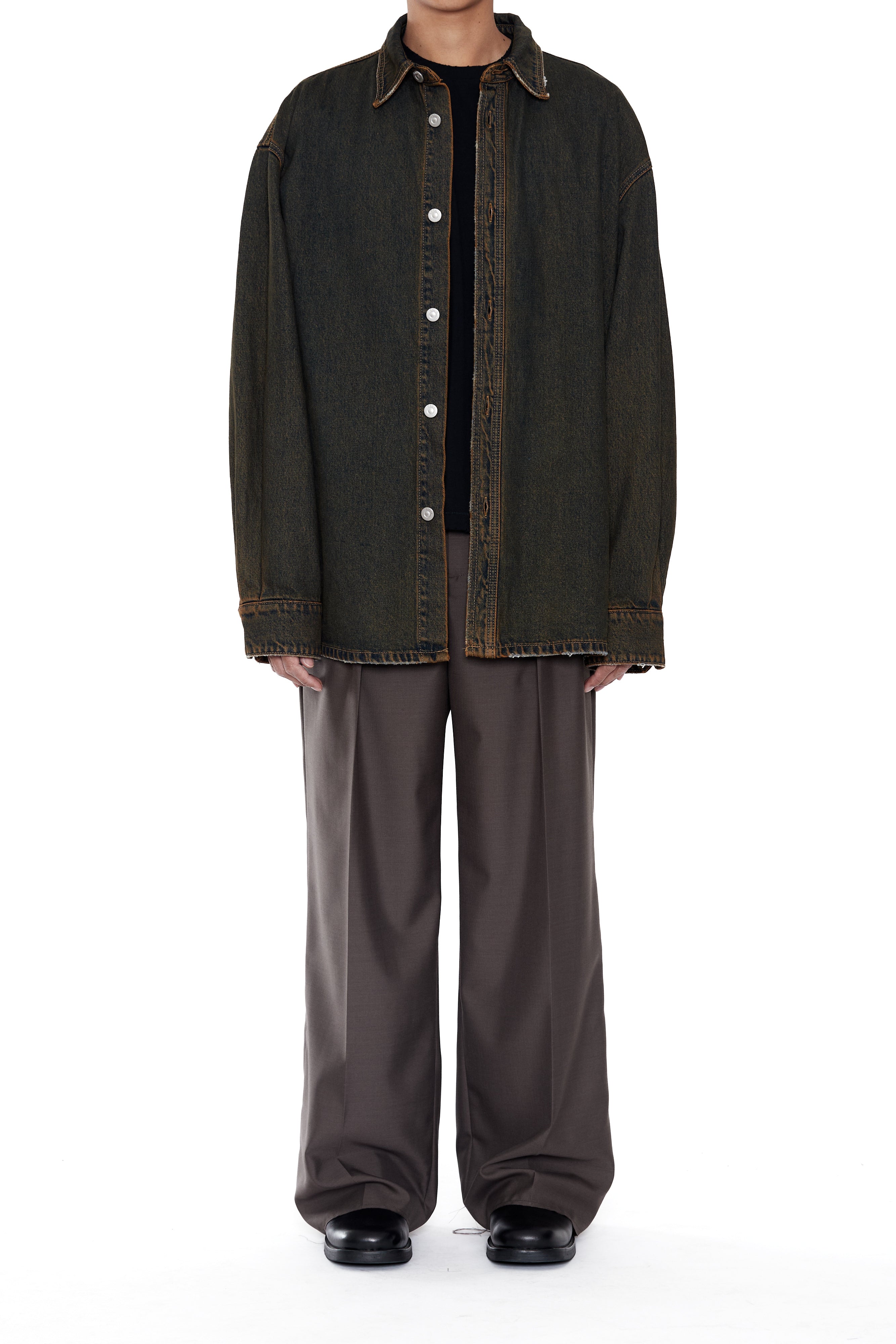 Load image into Gallery viewer, BLACK BROWN WASH DENIM SHIRT JACKET