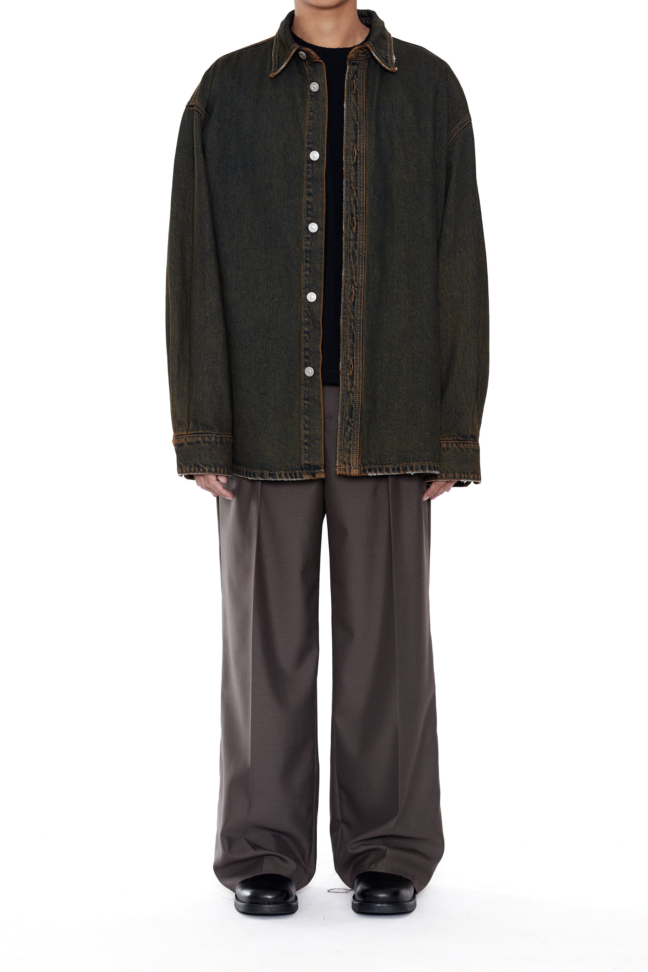 BLACK BROWN WASH DENIM SHIRT JACKET