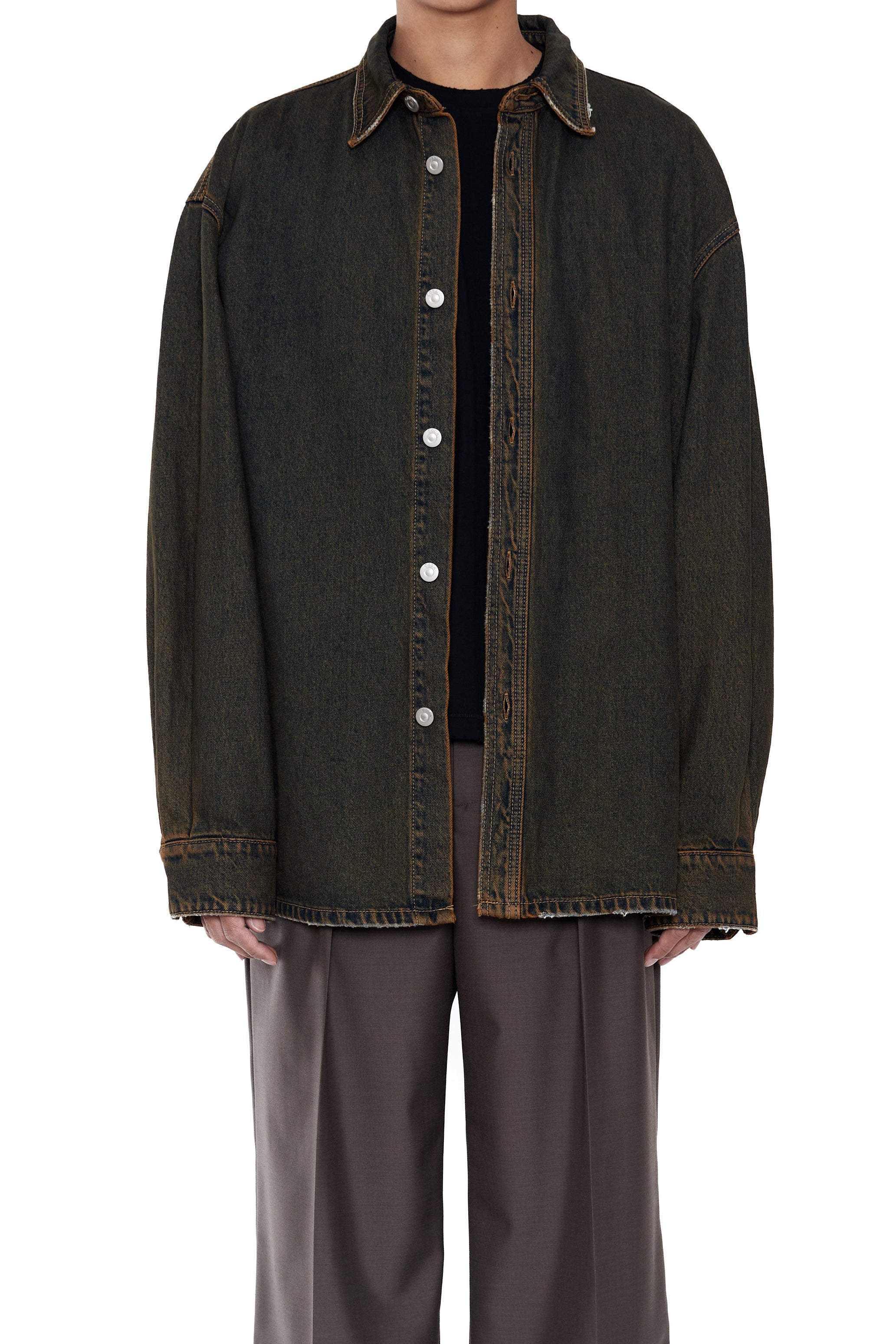 BLACK BROWN WASH DENIM SHIRT JACKET