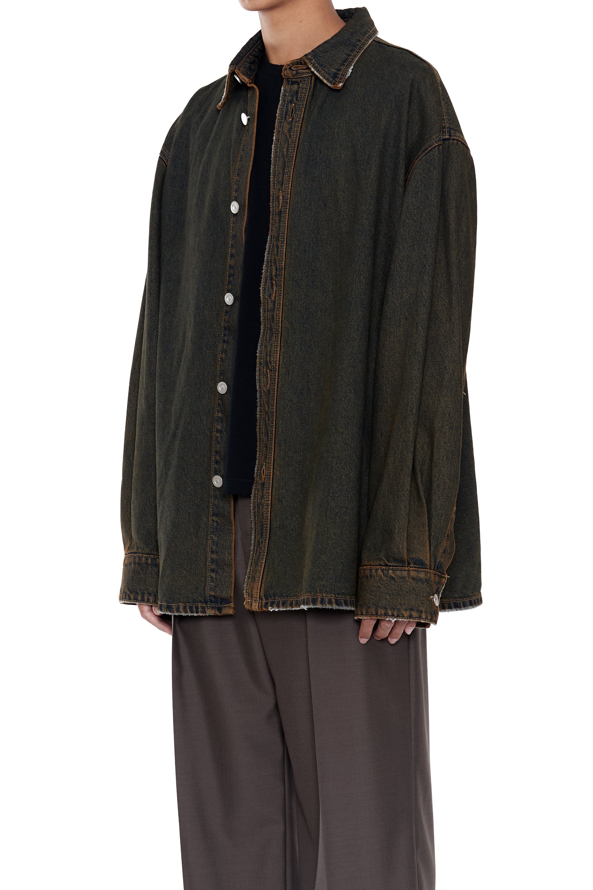 BLACK BROWN WASH DENIM SHIRT JACKET