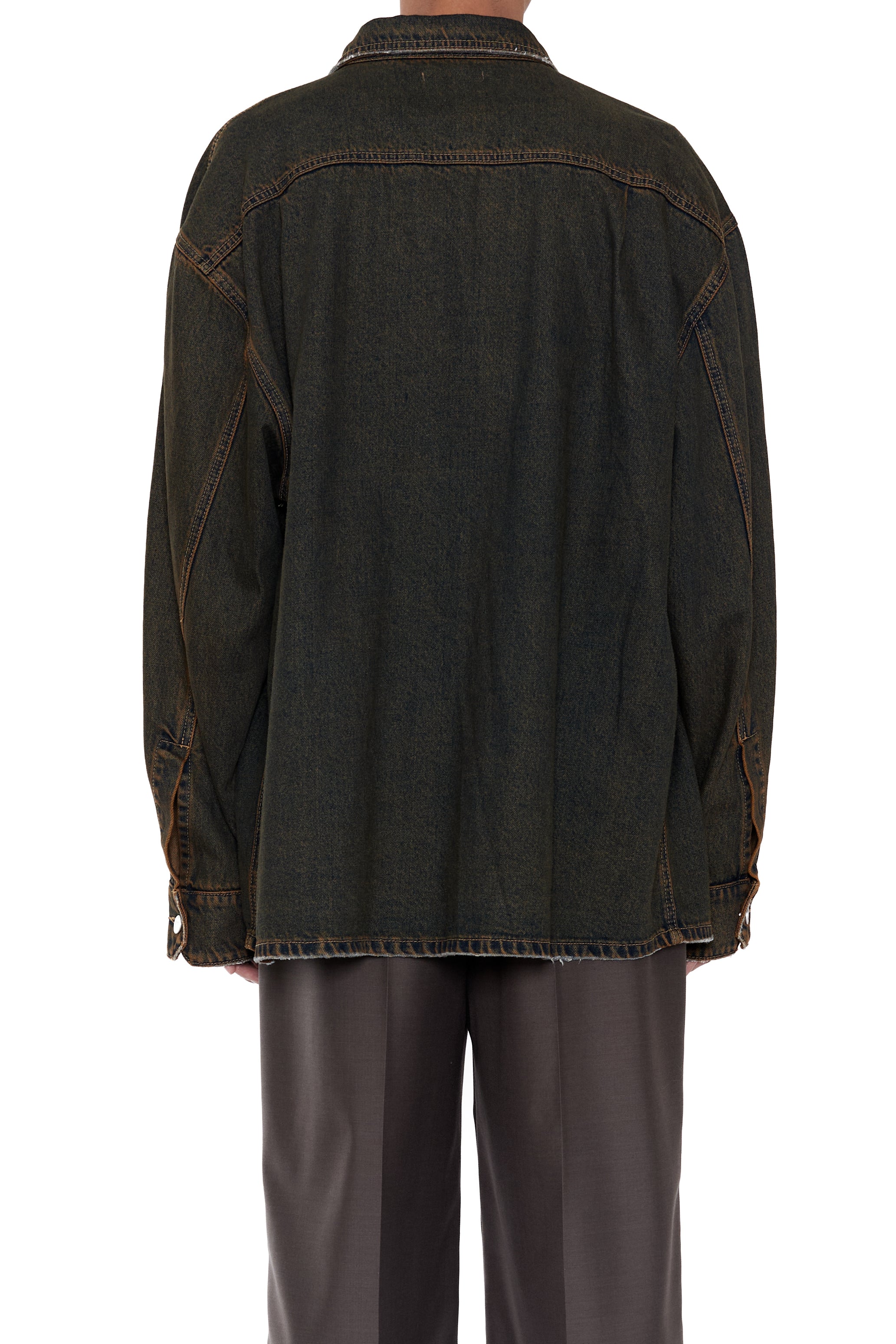 BLACK BROWN WASH DENIM SHIRT JACKET