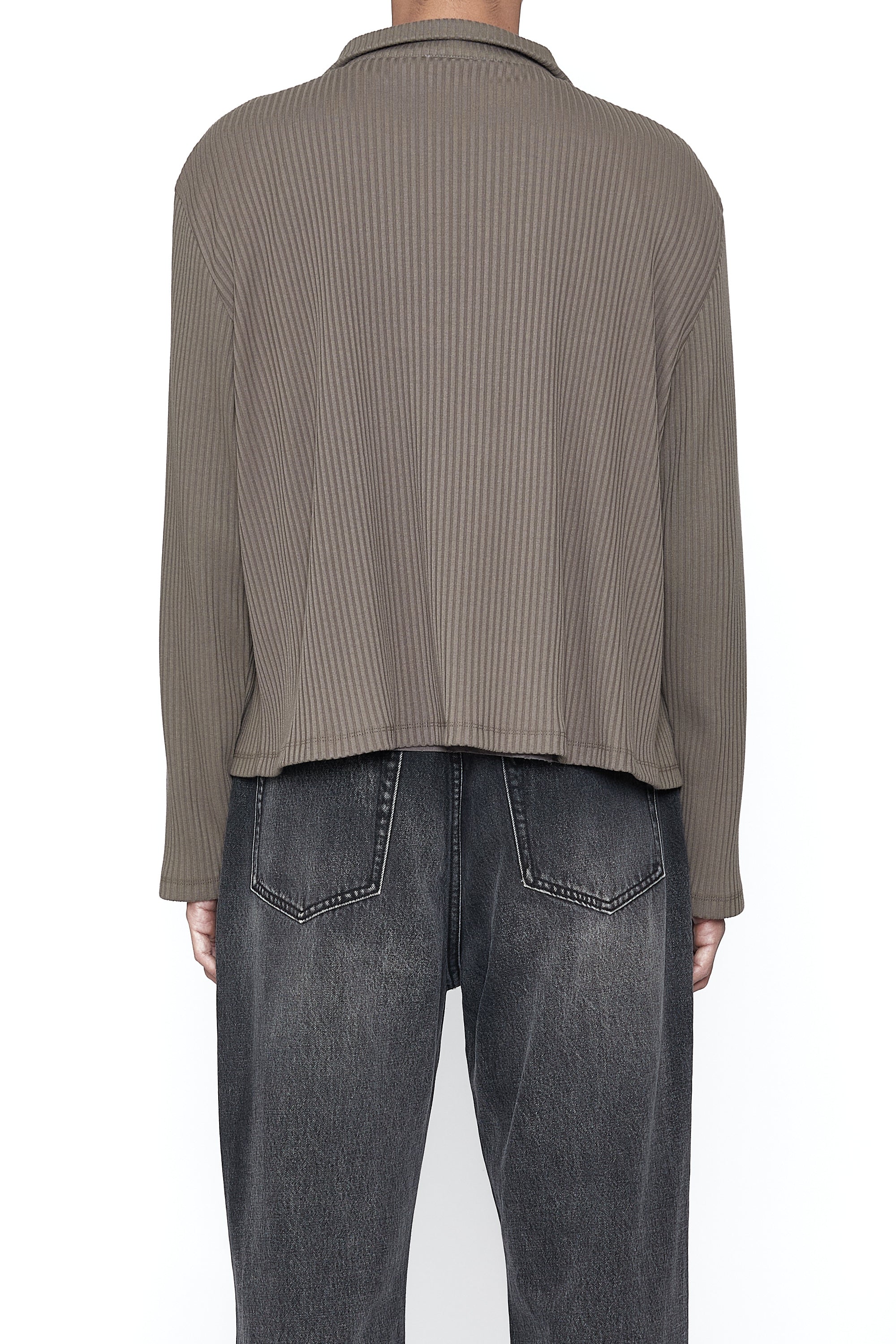 Load image into Gallery viewer, TAUPE RIB HIGH NECK ZIP DRONE JACKET