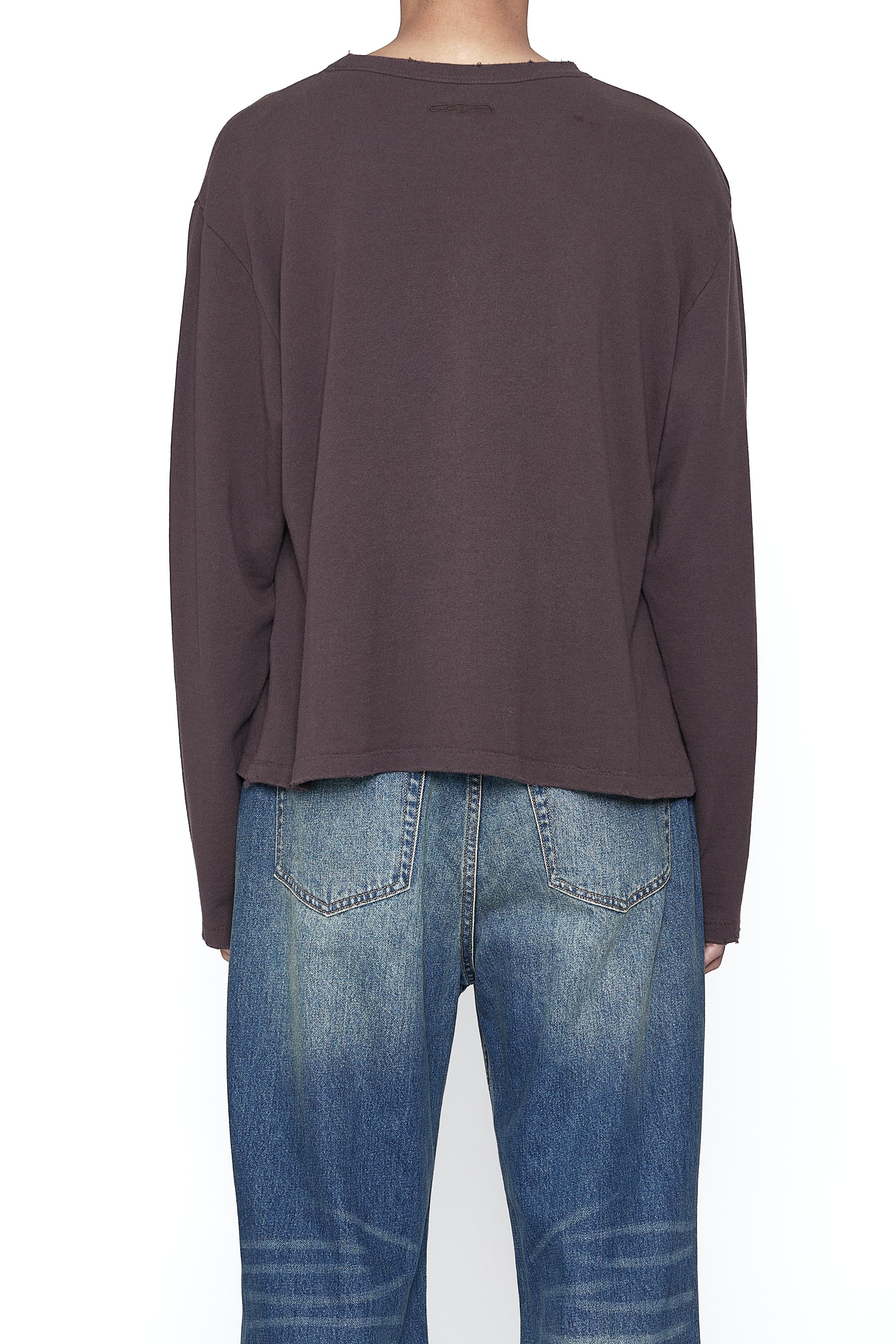 Load image into Gallery viewer, BROWN EXPOSED SEAMS KNIT LS THRIFT CUT T-SHIRT