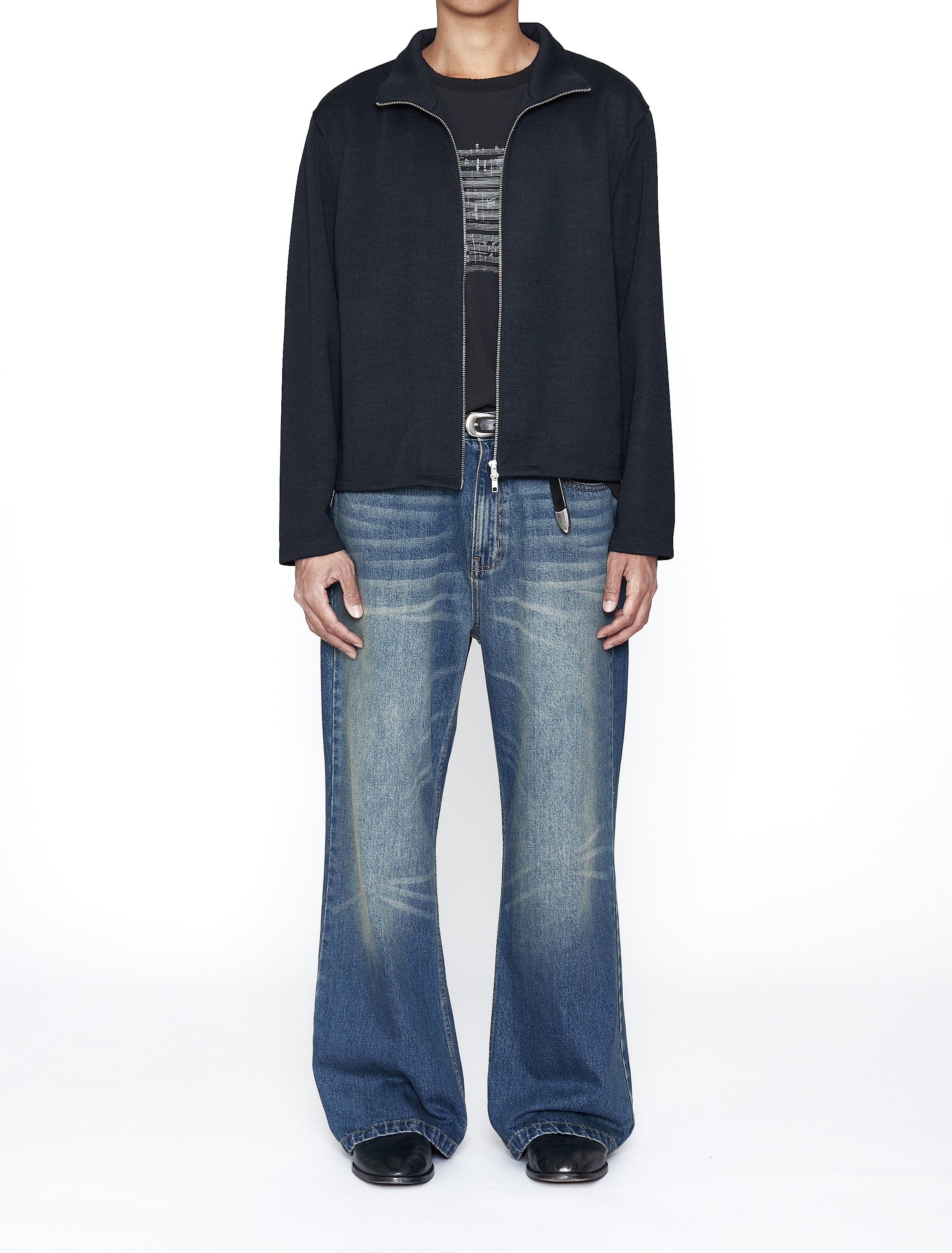 Load image into Gallery viewer, BLACK WOOL KNIT HIGH NECK ZIP DRONE JACKET