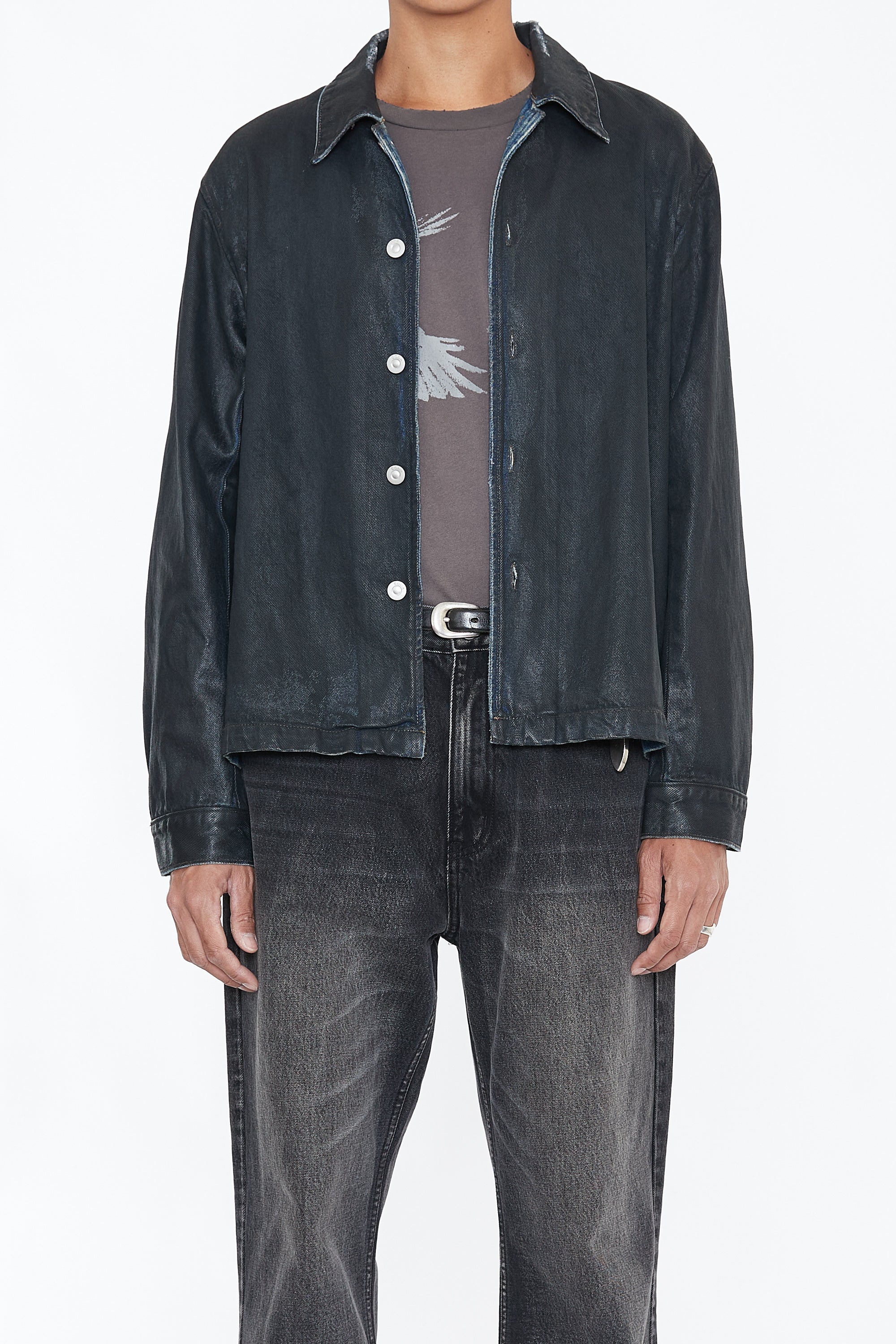Load image into Gallery viewer, WAXED OFFSET DENIM TIERED JACKET