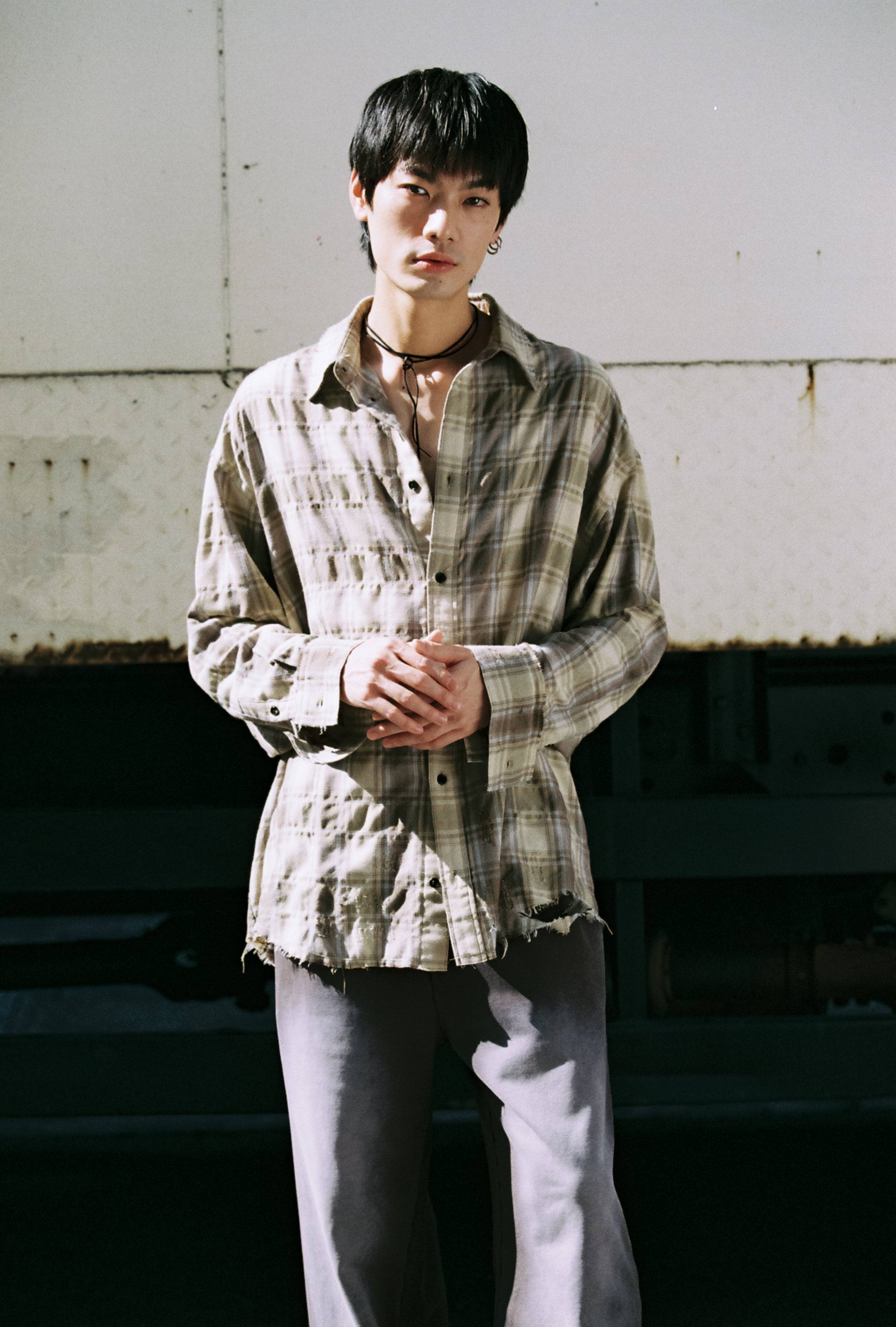 Load image into Gallery viewer, YELLOW BROWN CHECKED WASHED THRASHED STRUCTURED SHIRT