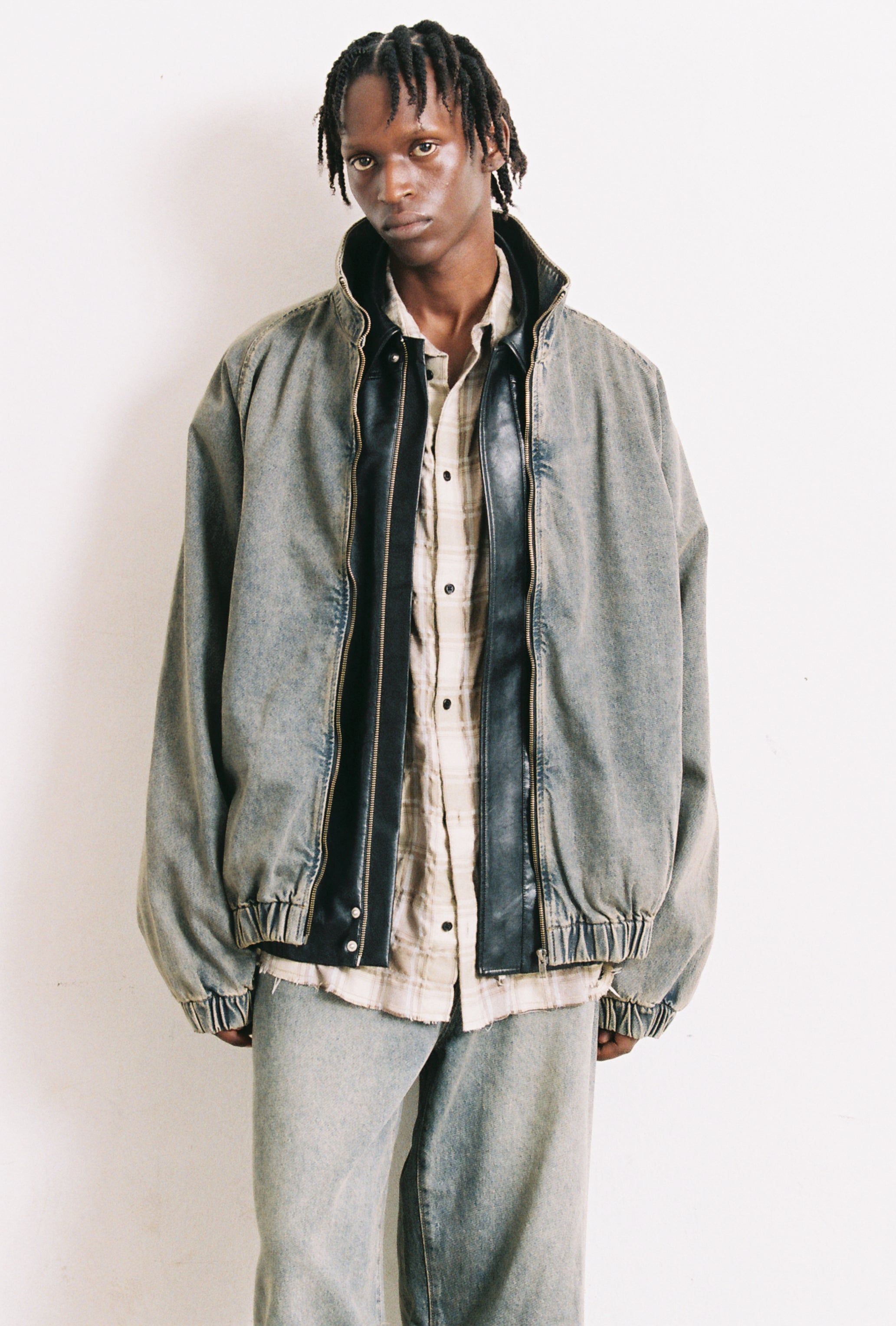 GREY ACID WASH DENIM PRO SPORTS JACKET