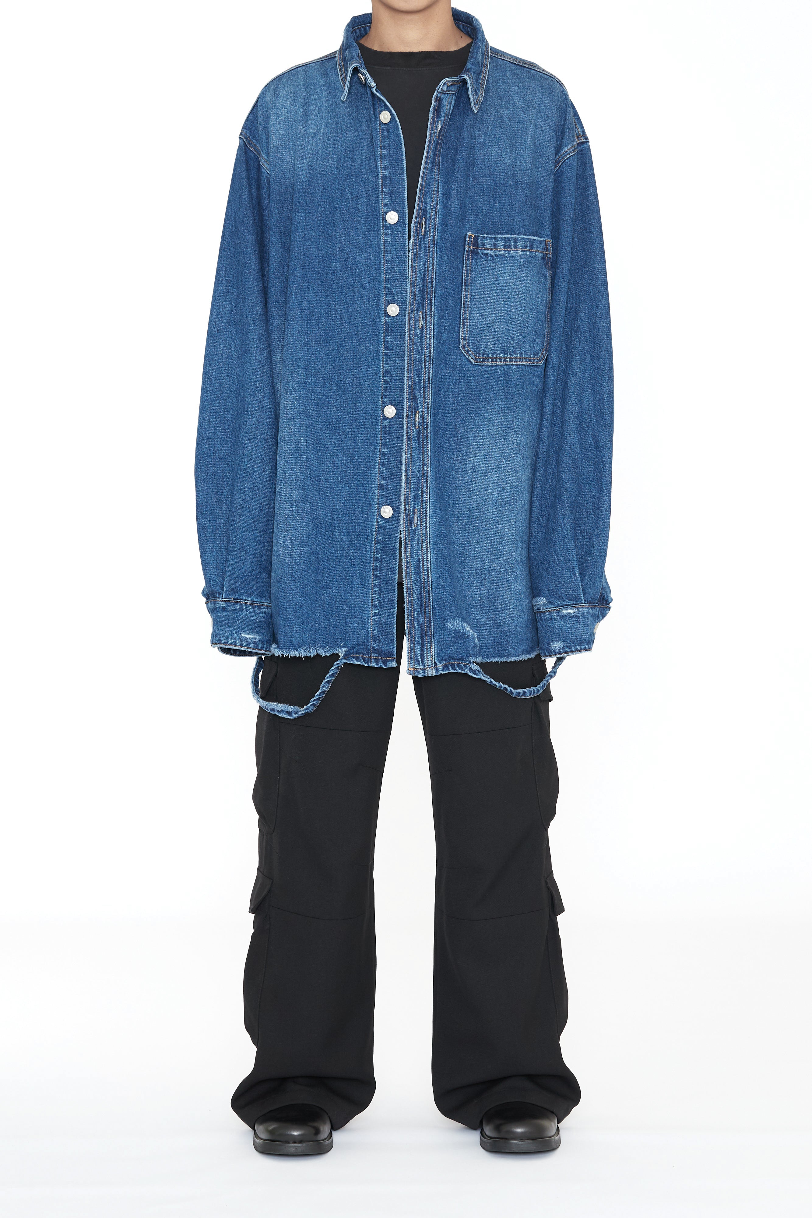 Load image into Gallery viewer, INDIGO DESTROYED AGING OVERSIZED DENIM SHIRT