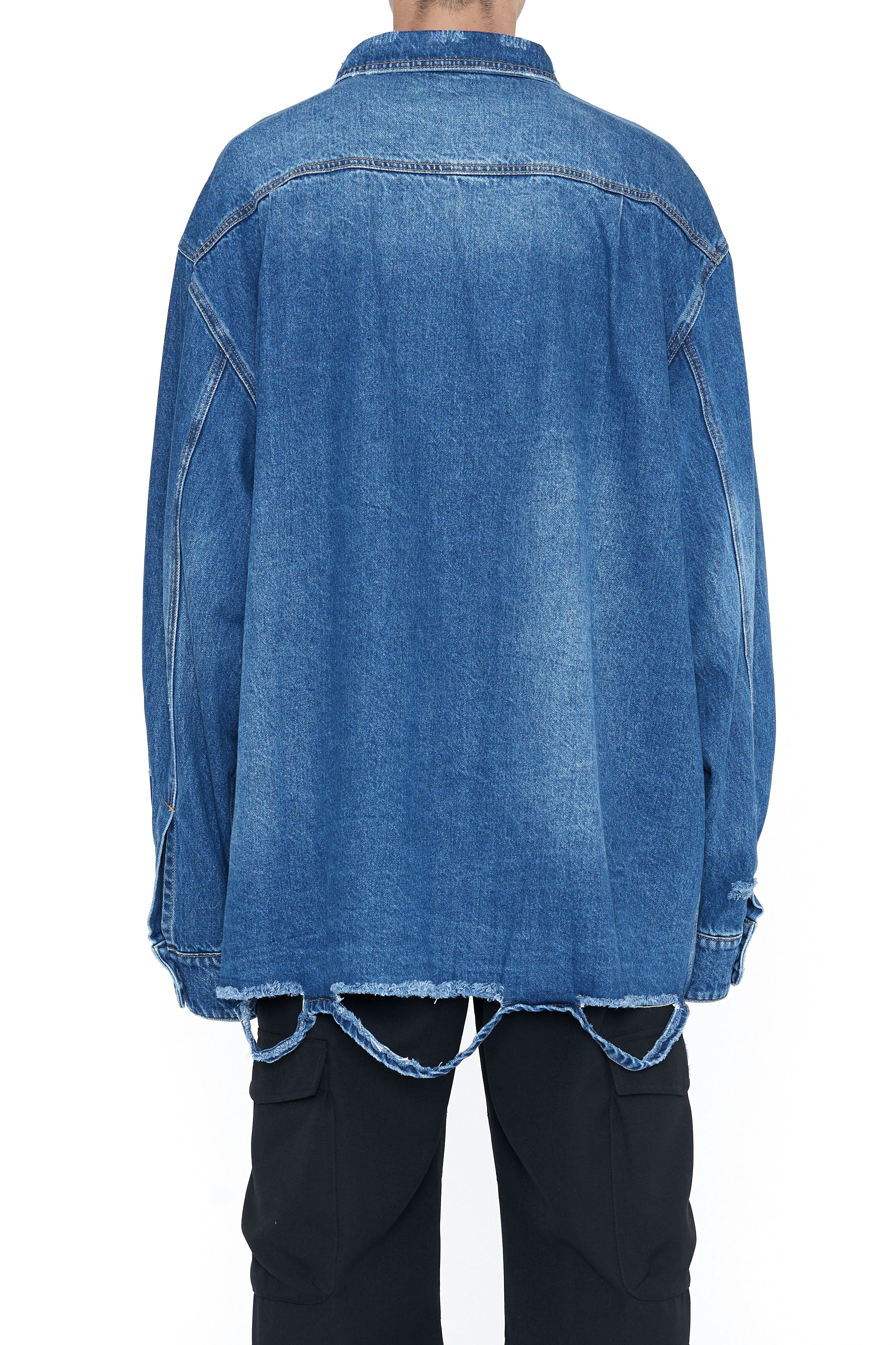 Load image into Gallery viewer, INDIGO DESTROYED AGING OVERSIZED DENIM SHIRT